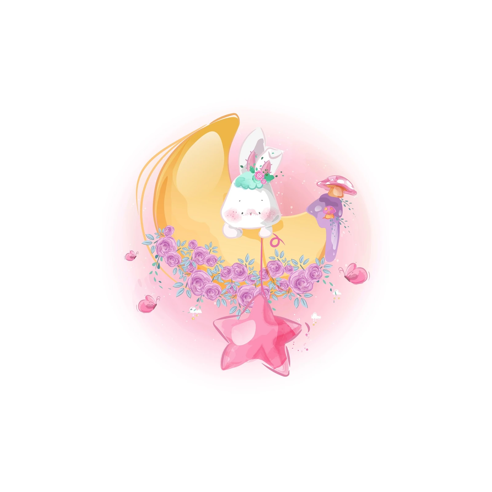 Whimsical Bunny Star Moon Wall Art