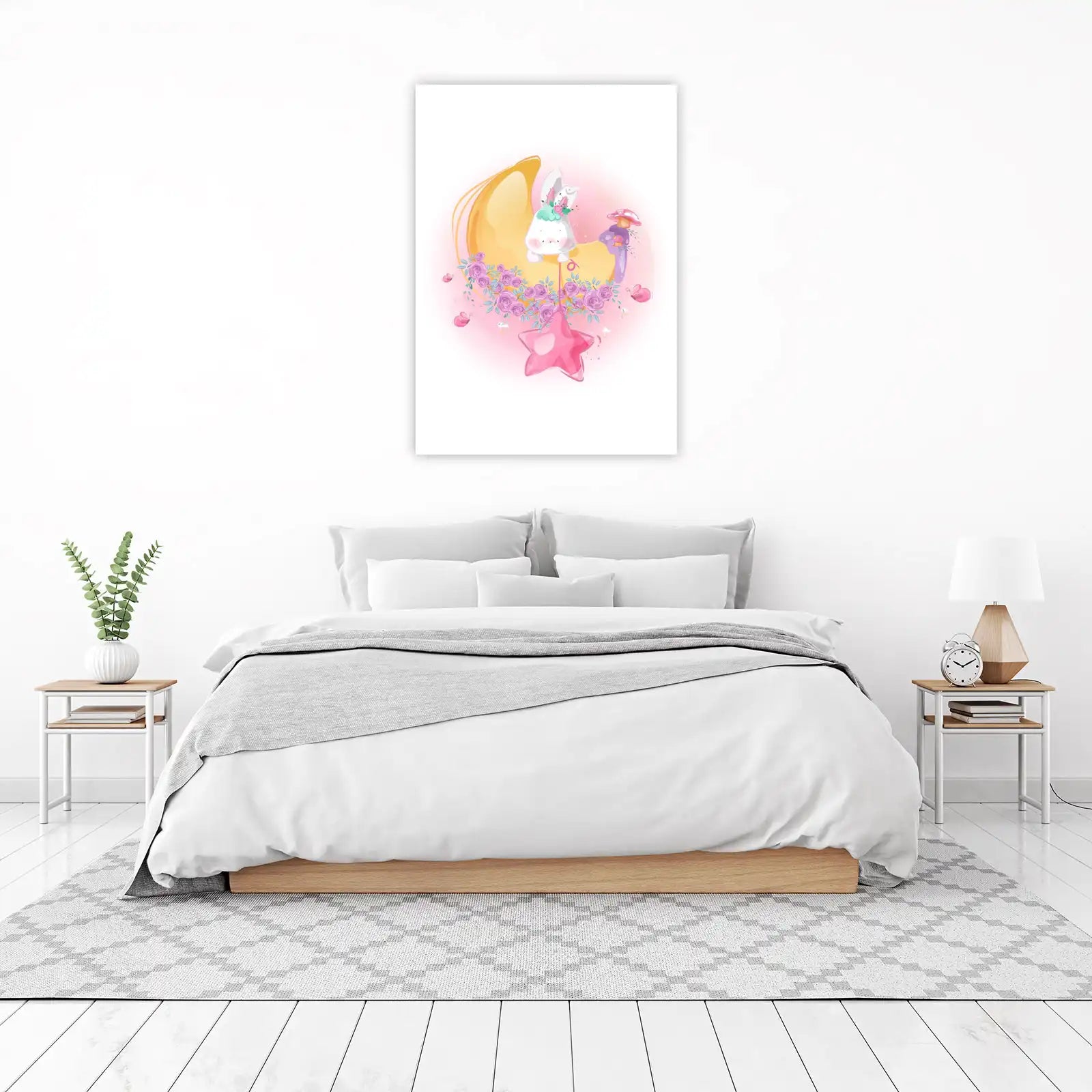 Whimsical Bunny Star Moon Wall Art