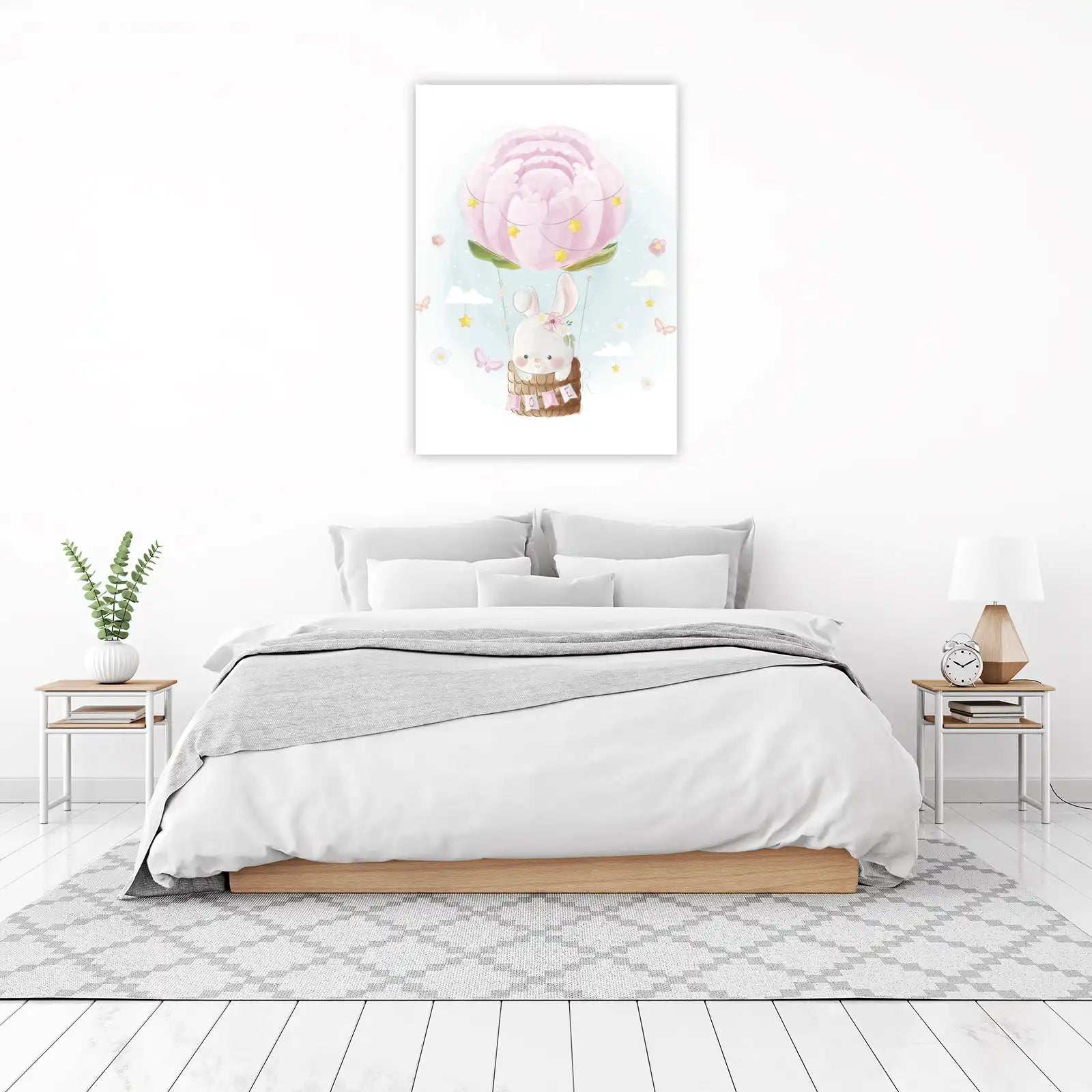 Cute Bunny Hot Air Balloon Wall Art
