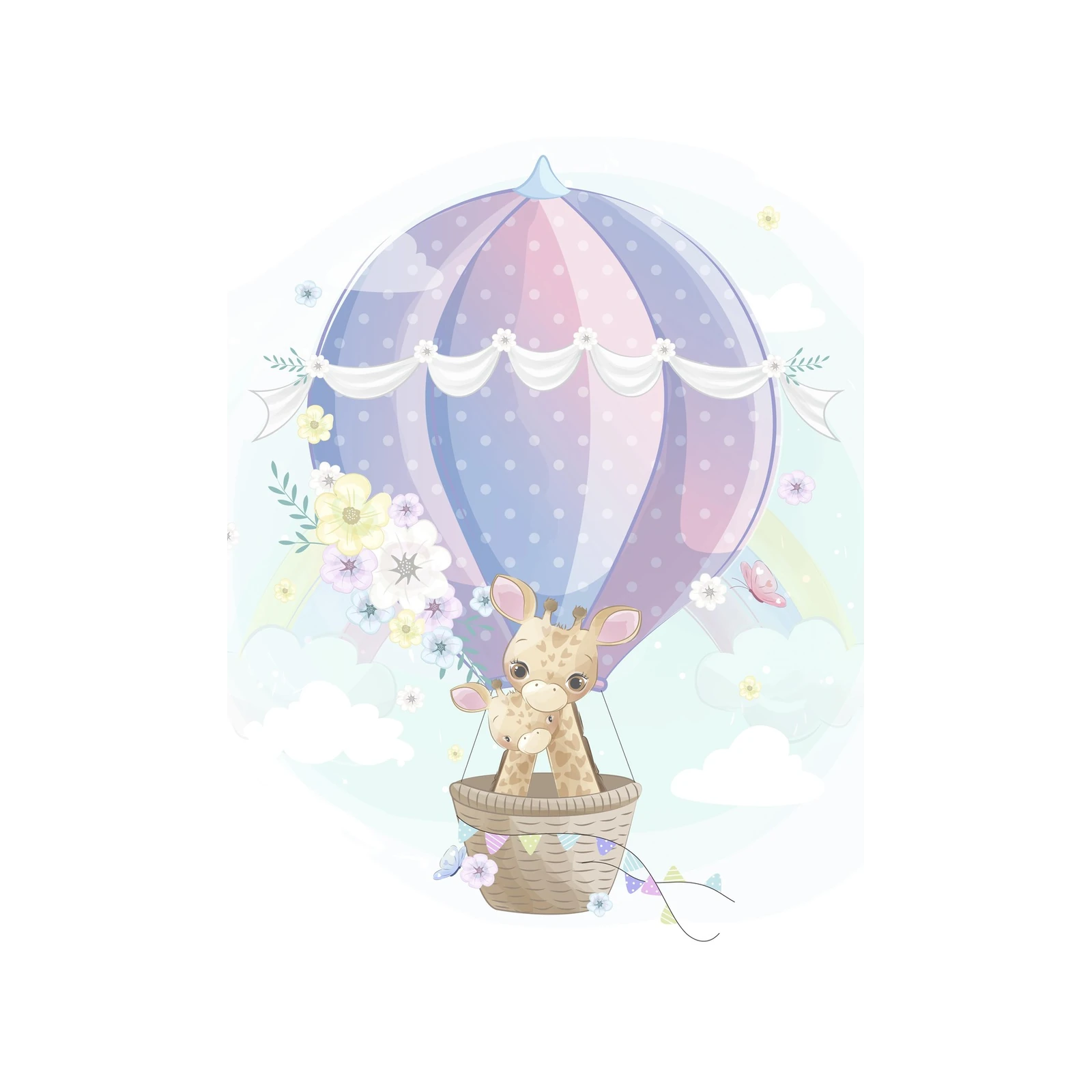 Adorable Giraffe Hot Air Balloon Nursery Wall Art