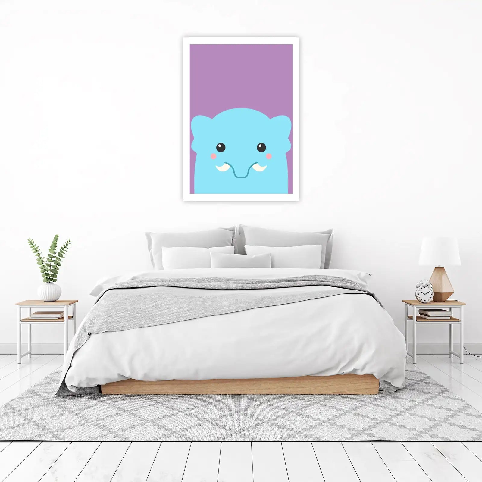 Cute Blue Elephant Happy Face Wall Art
