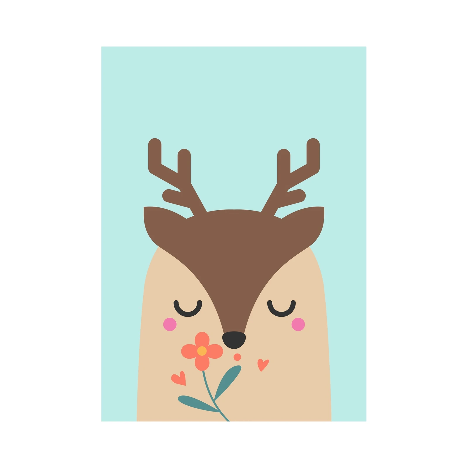 Cute Deer & Flower Nursery Art Wall Art