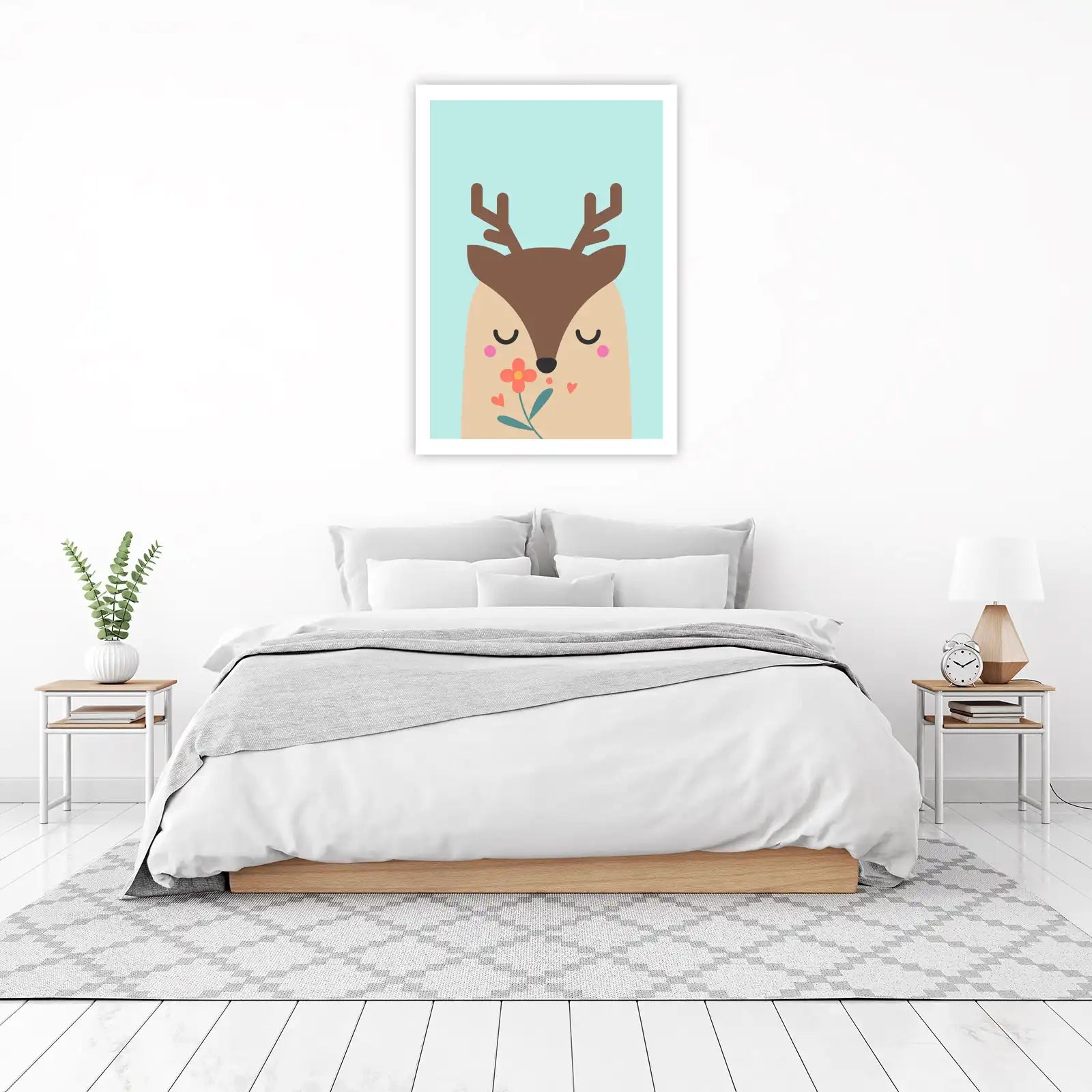 Cute Deer & Flower Nursery Art Wall Art