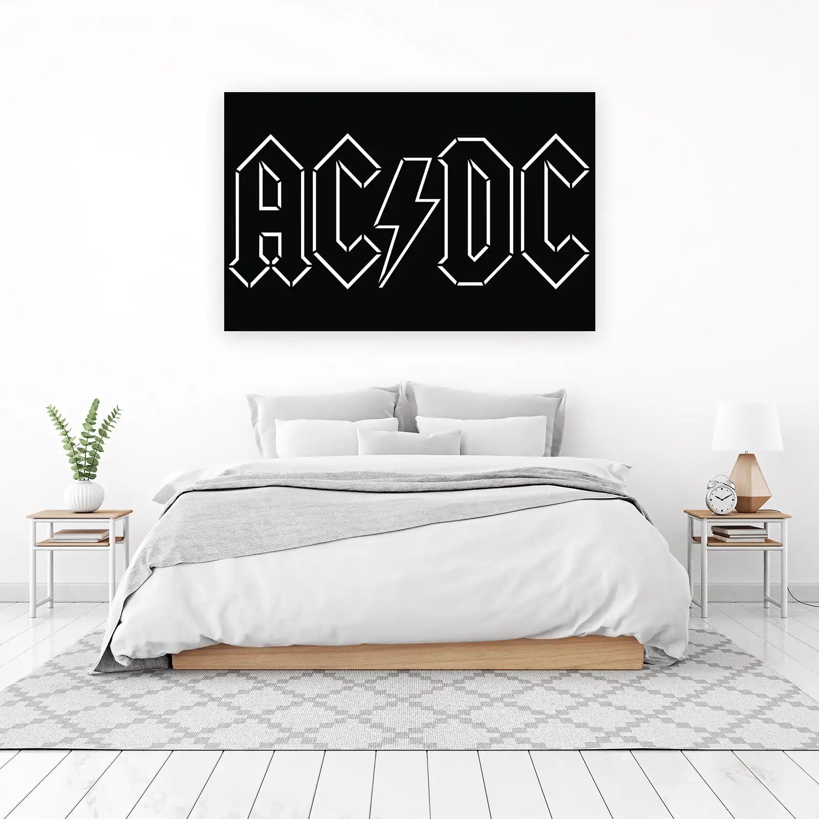 AC/DC Iconic Logo White on Black Wall Art
