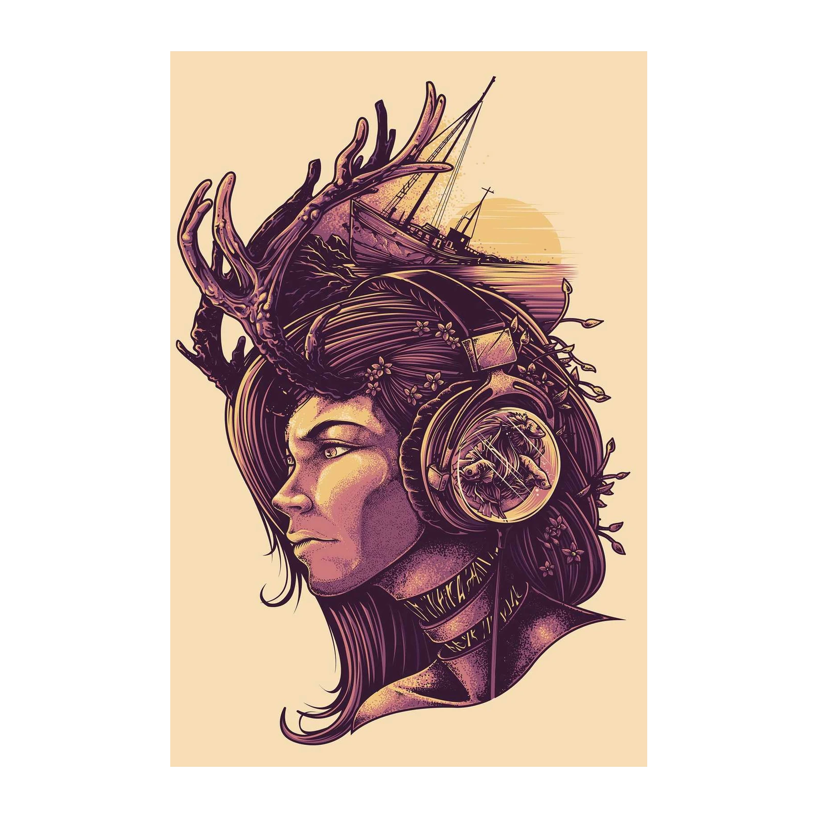 Mystic Aura Headphone Girl Wall Art
