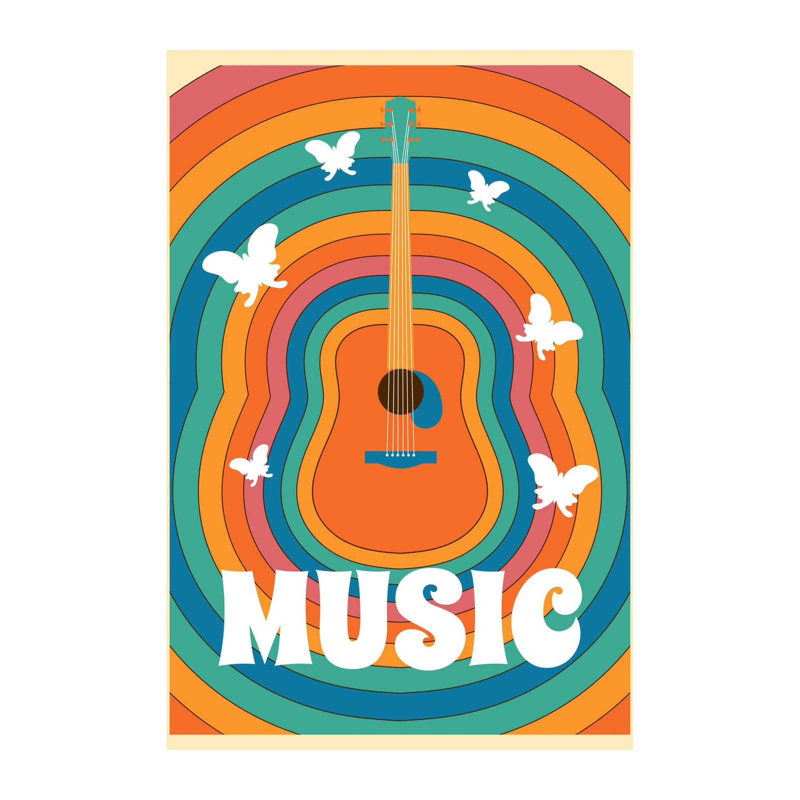 Psychedelic Guitar & Butterflies Wall Art