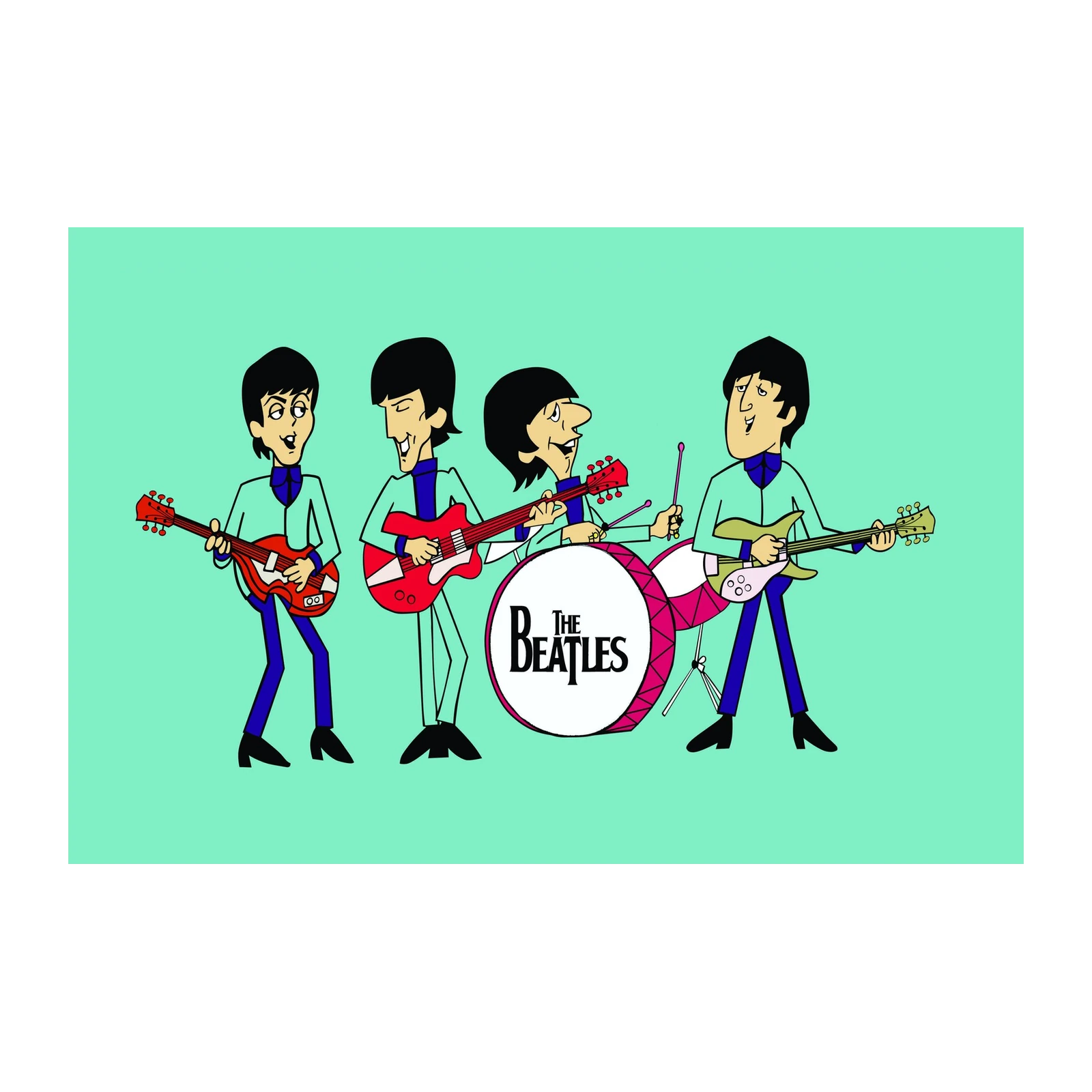 Retro Beatles Band Cartoon Wall Art