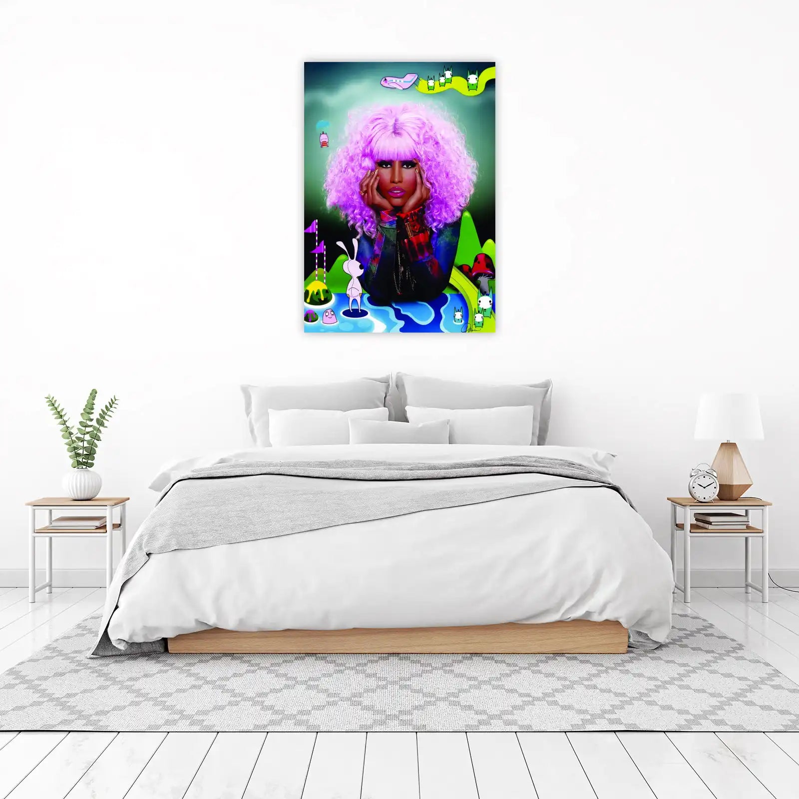 Vibrant Pink Haired Pop Star Wall Art