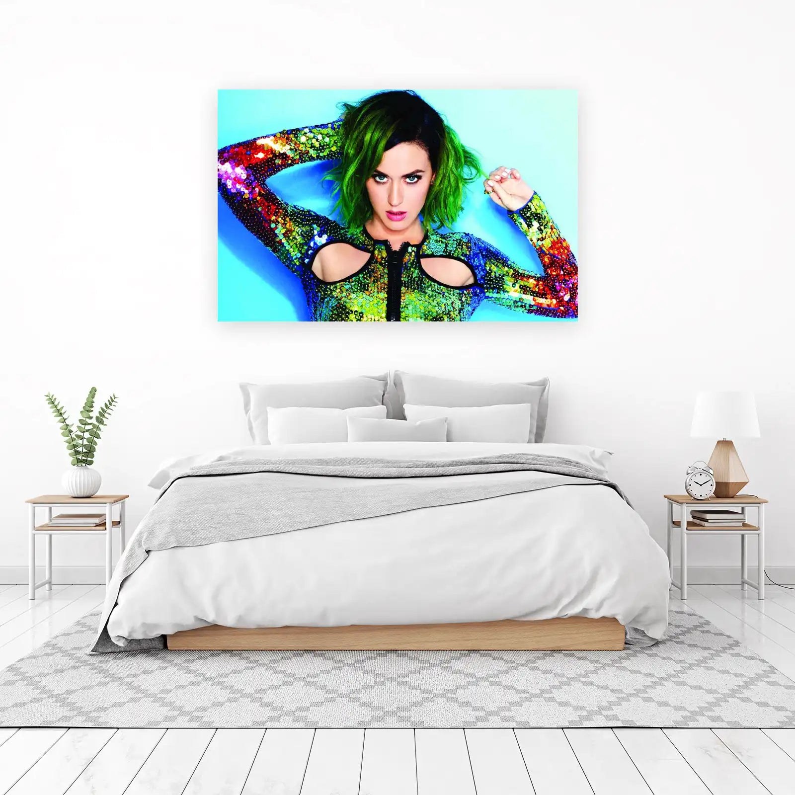 Vibrant Pop Star Green Hair Sequin Outfit Wall Art