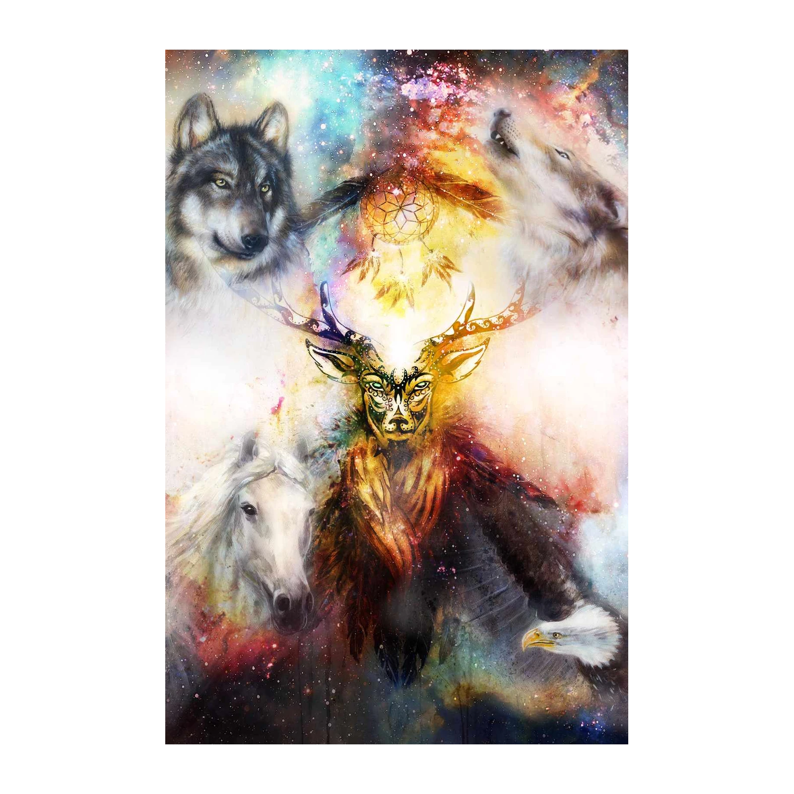 Mystic Spirit Animals Cosmic Wolf Dreamcatcher Wall Art