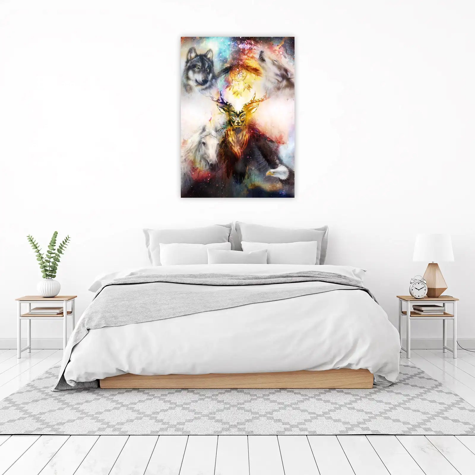 Mystic Spirit Animals Cosmic Wolf Dreamcatcher Wall Art