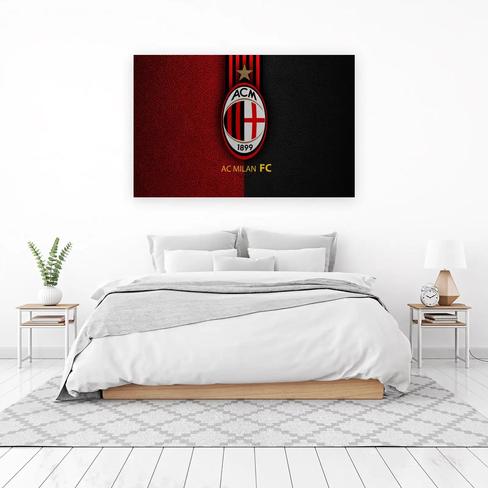 AC Milan FC Logo Red Black Leather Wall Art