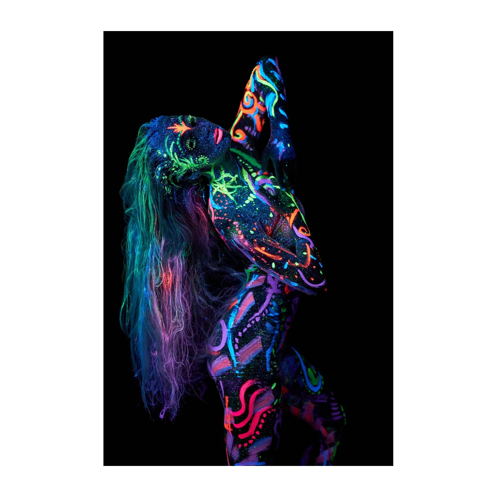 Vibrant Neon Body Art Glow Wall Art