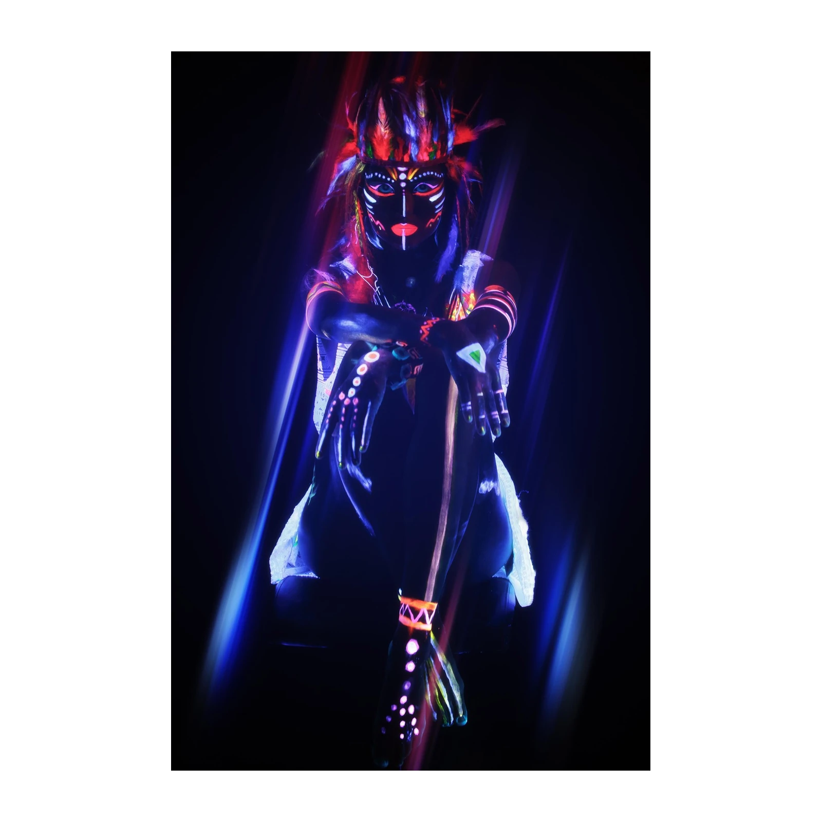 Neon Tribal Warrior UV Glow Wall Art