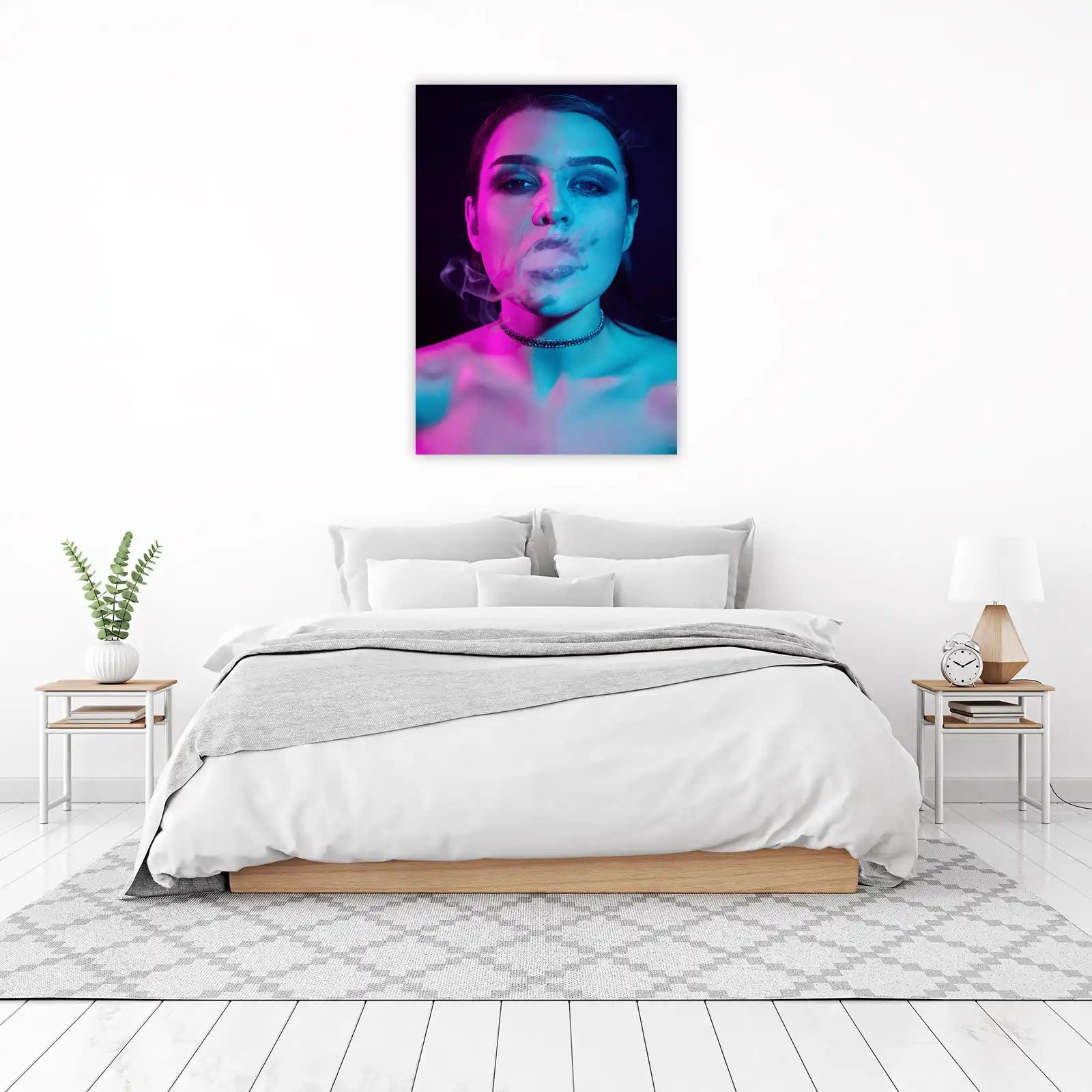 Neon Smoke Portrait Modern Wall Art Wall Art