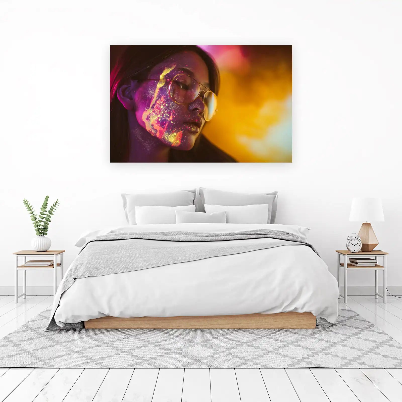 Vibrant Neon Face Portrait Wall Art