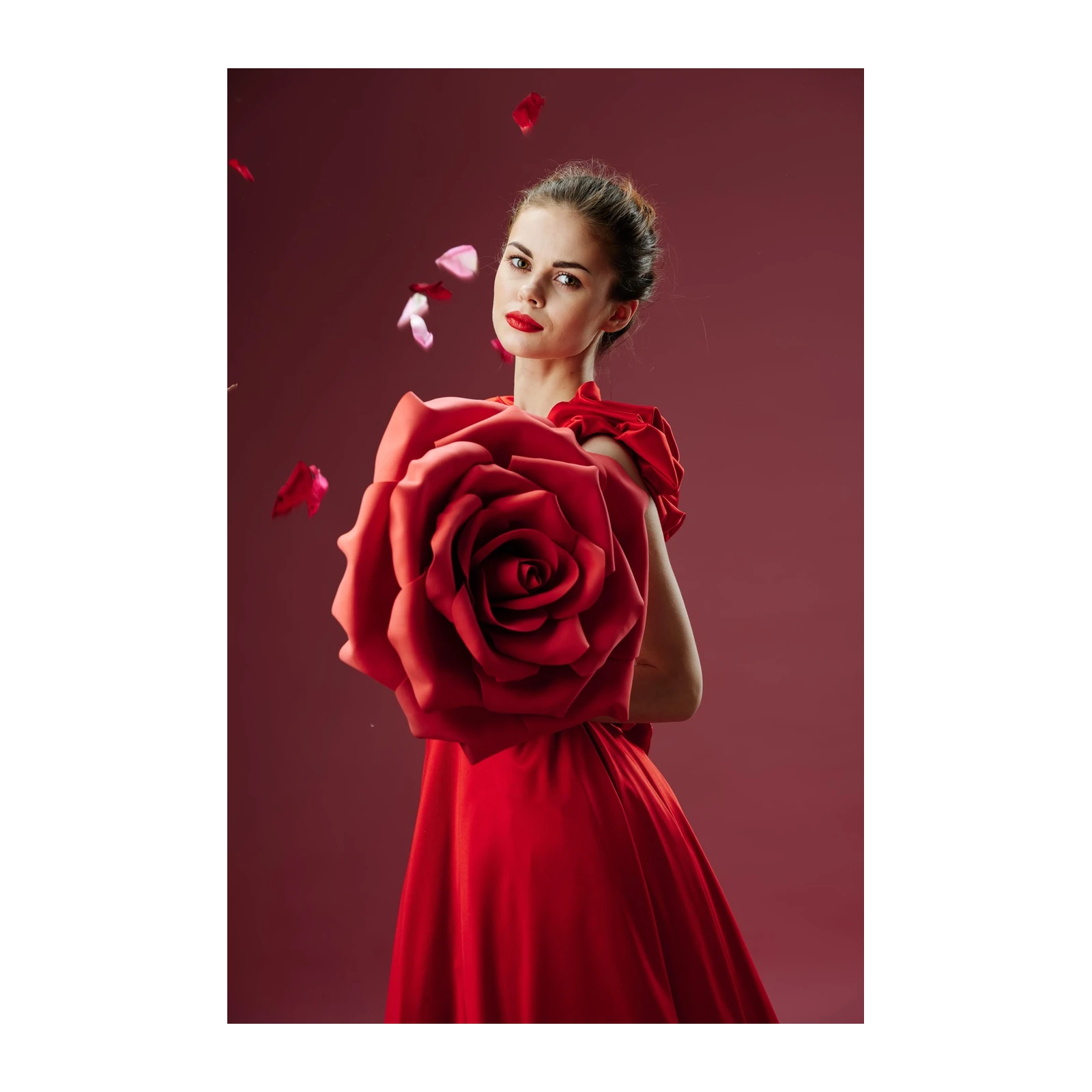 Elegant Red Rose Woman Art Wall Art