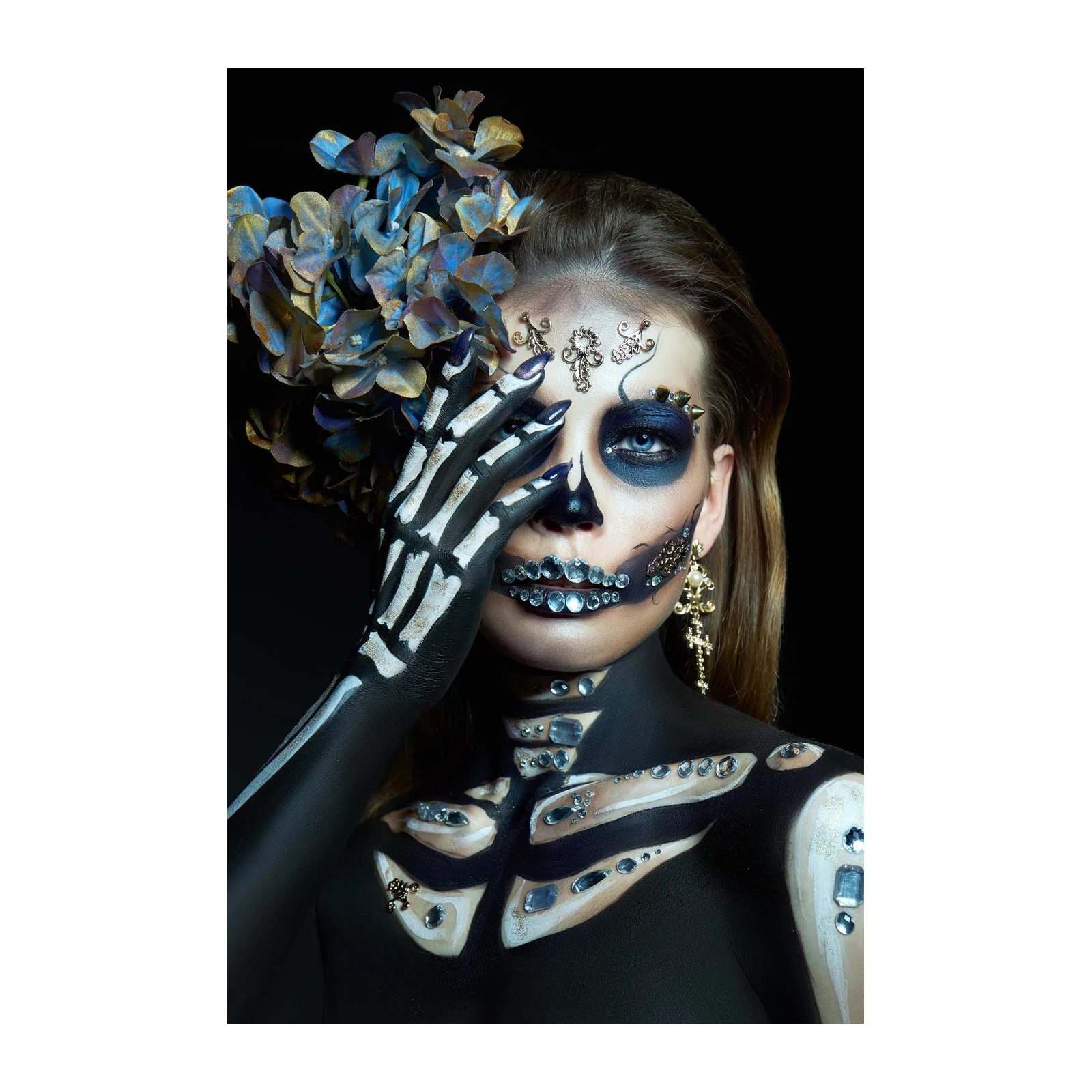 Elegant Skull Makeup Skeleton Hand Wall Art