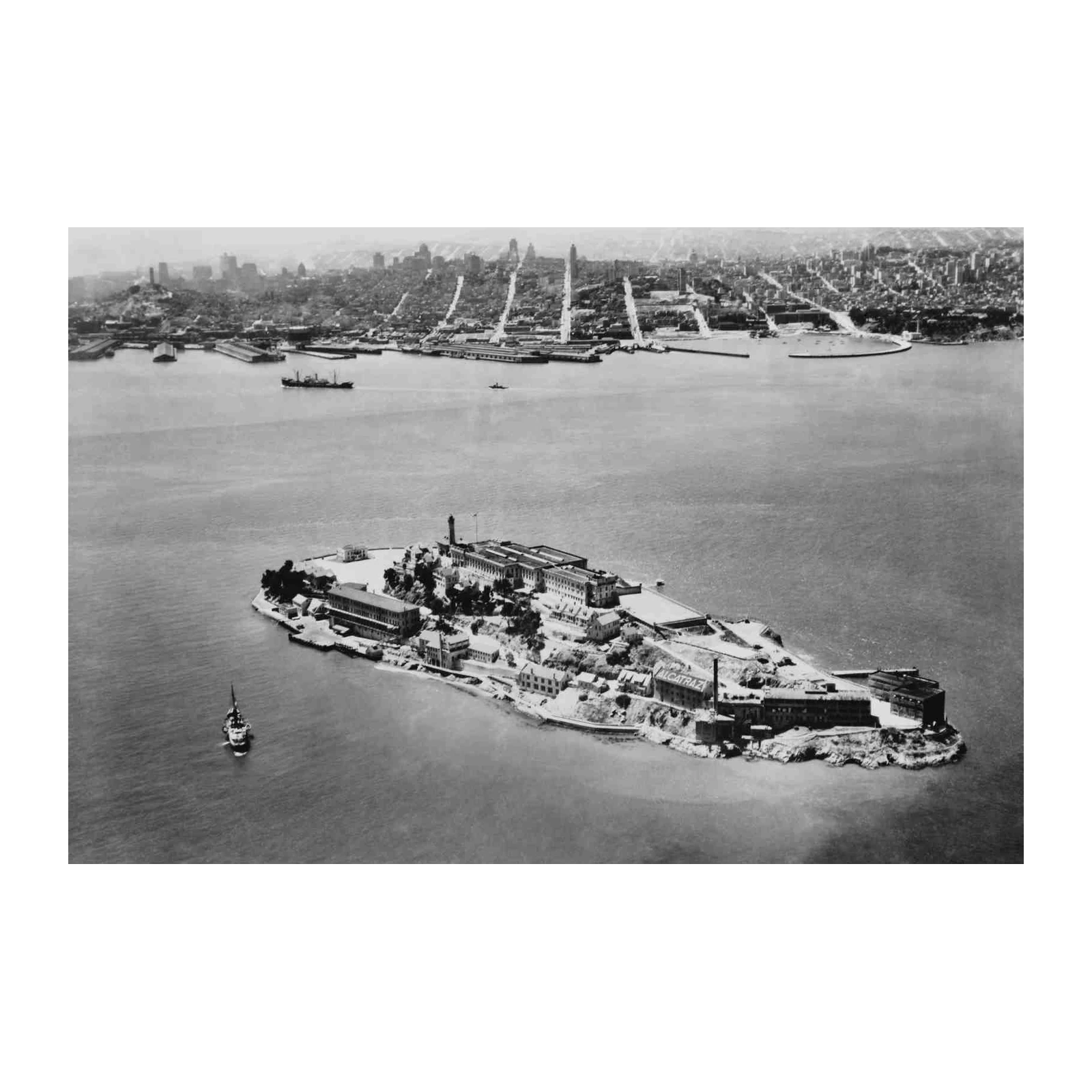 Historic Alcatraz Island Vintage Aerial Wall Art