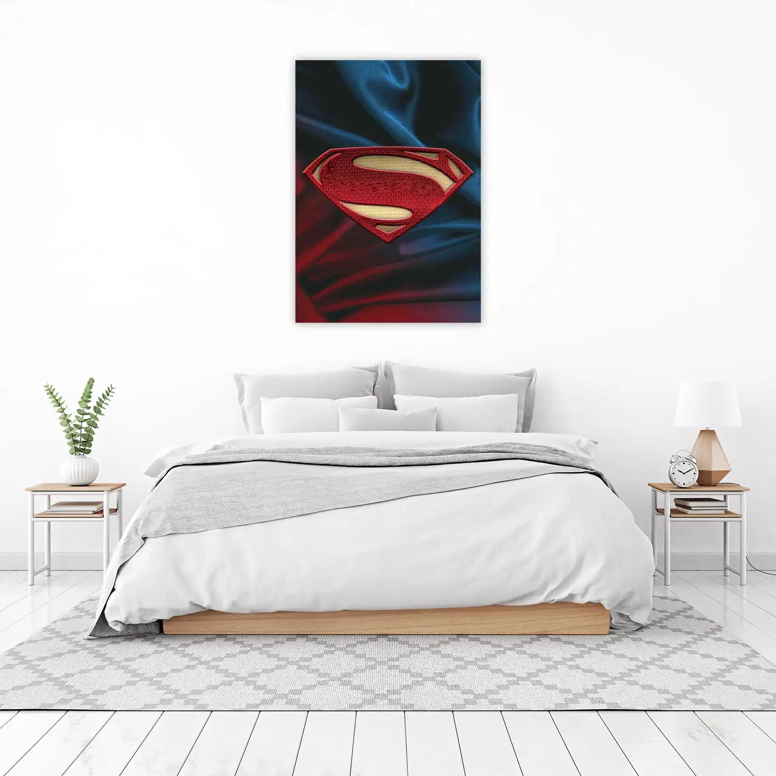 Iconic Superman Symbol Red Gold Silk Wall Art