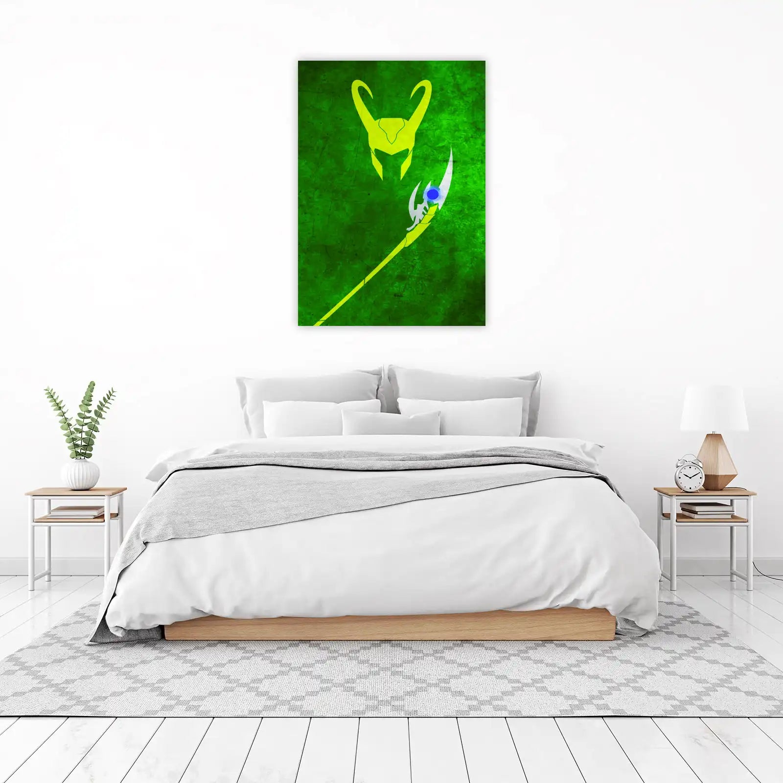 Loki Helmet & Scepter Minimalist Green Wall Art