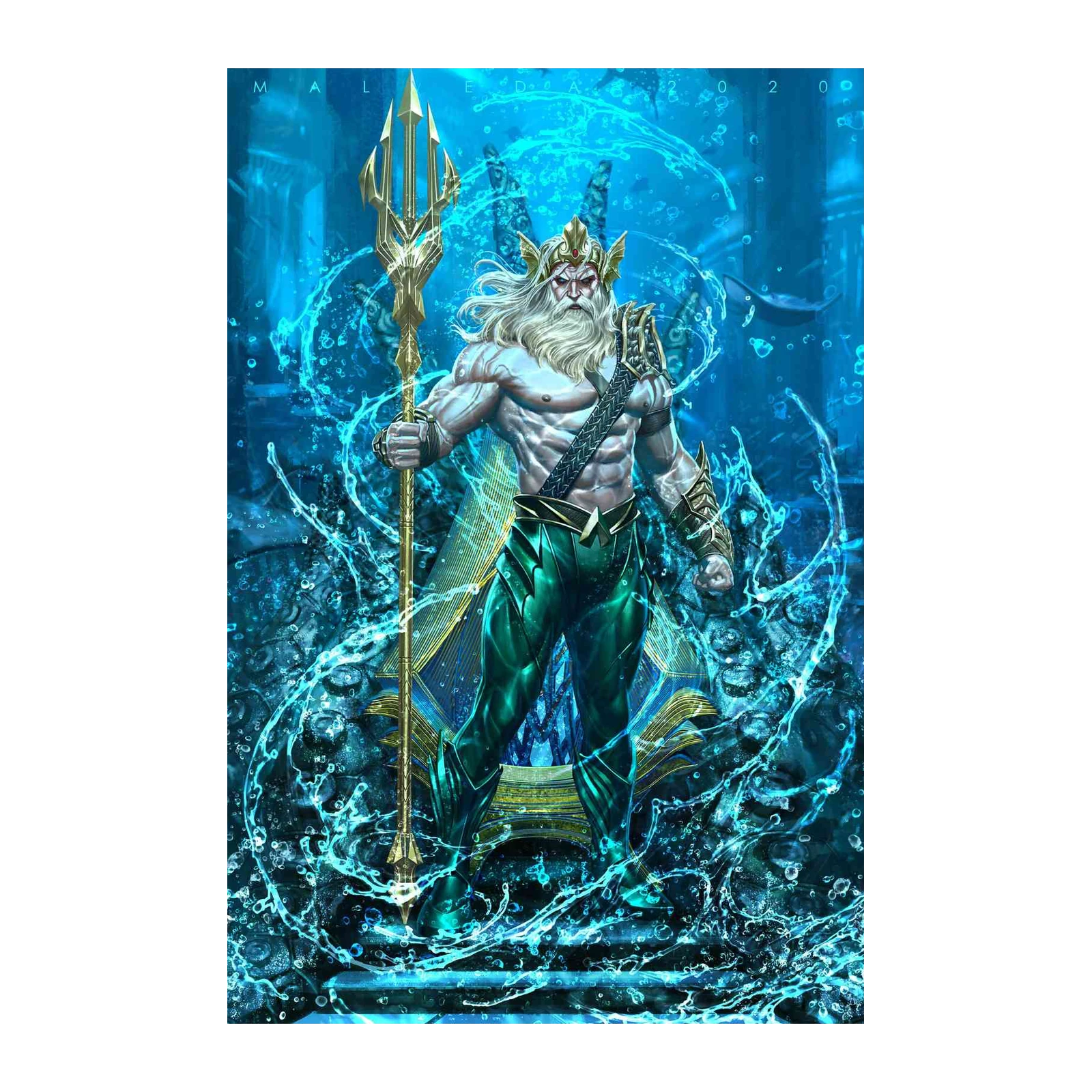 Aquatic King Trident Gold Wall Art