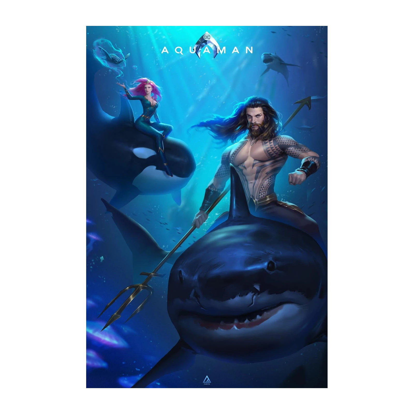 Aquaman Riding Shark Epic Ocean Wall Art