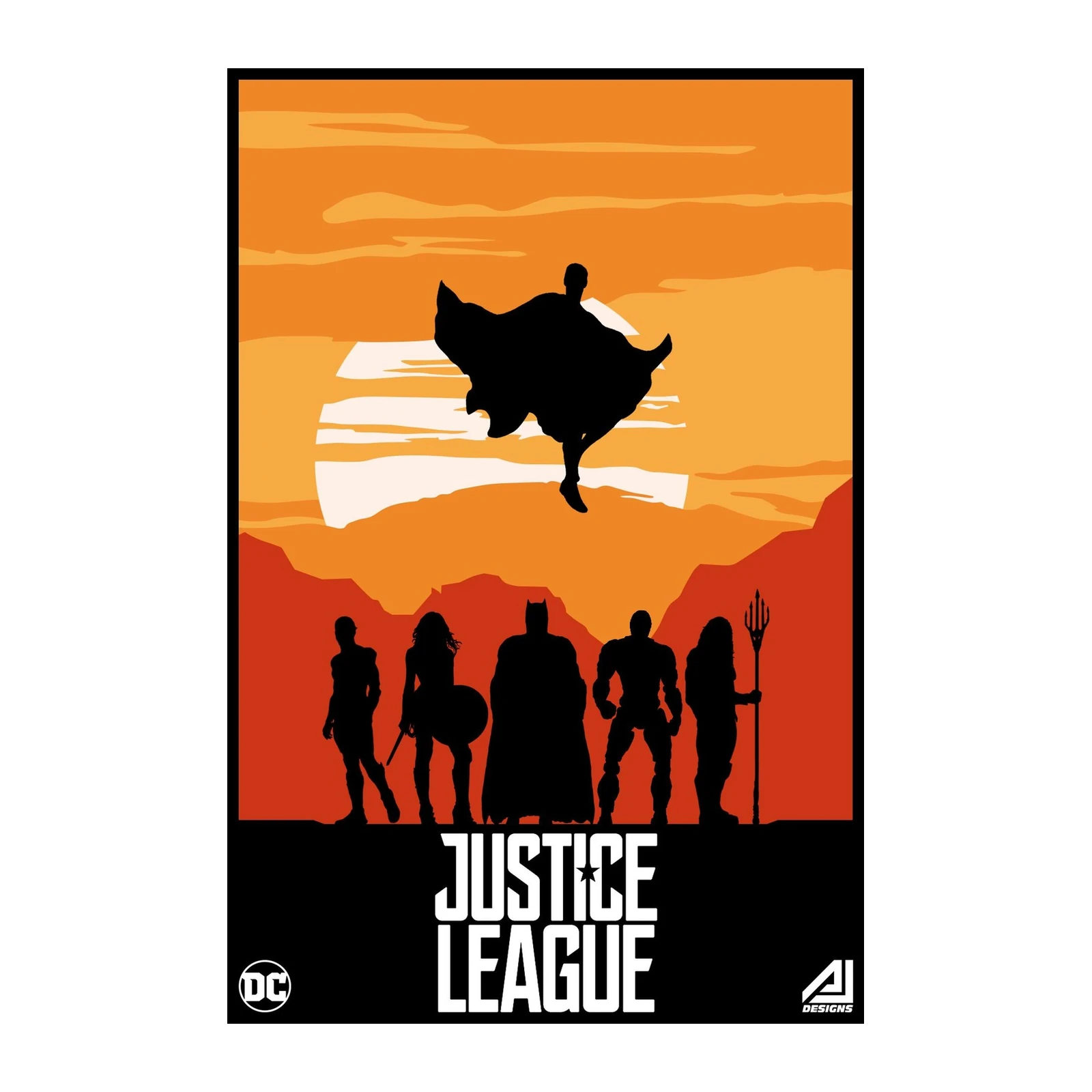 Justice League Silhouette Sunset Wall Art