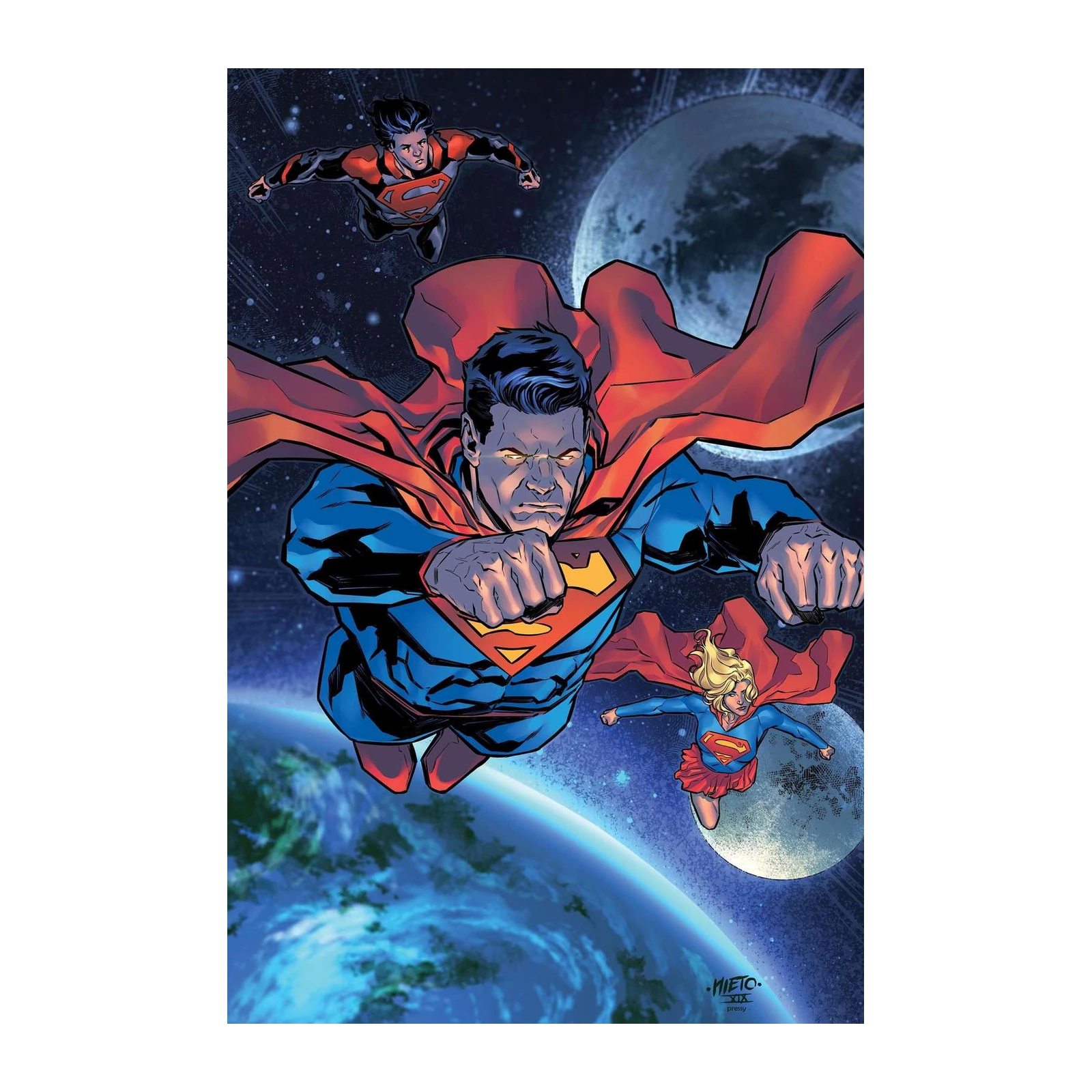 Superman Family Flying Through Space Wall Art