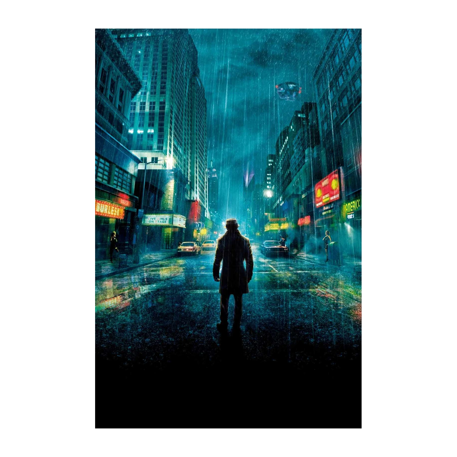 Rainy City Noir Silhouette Wall Art