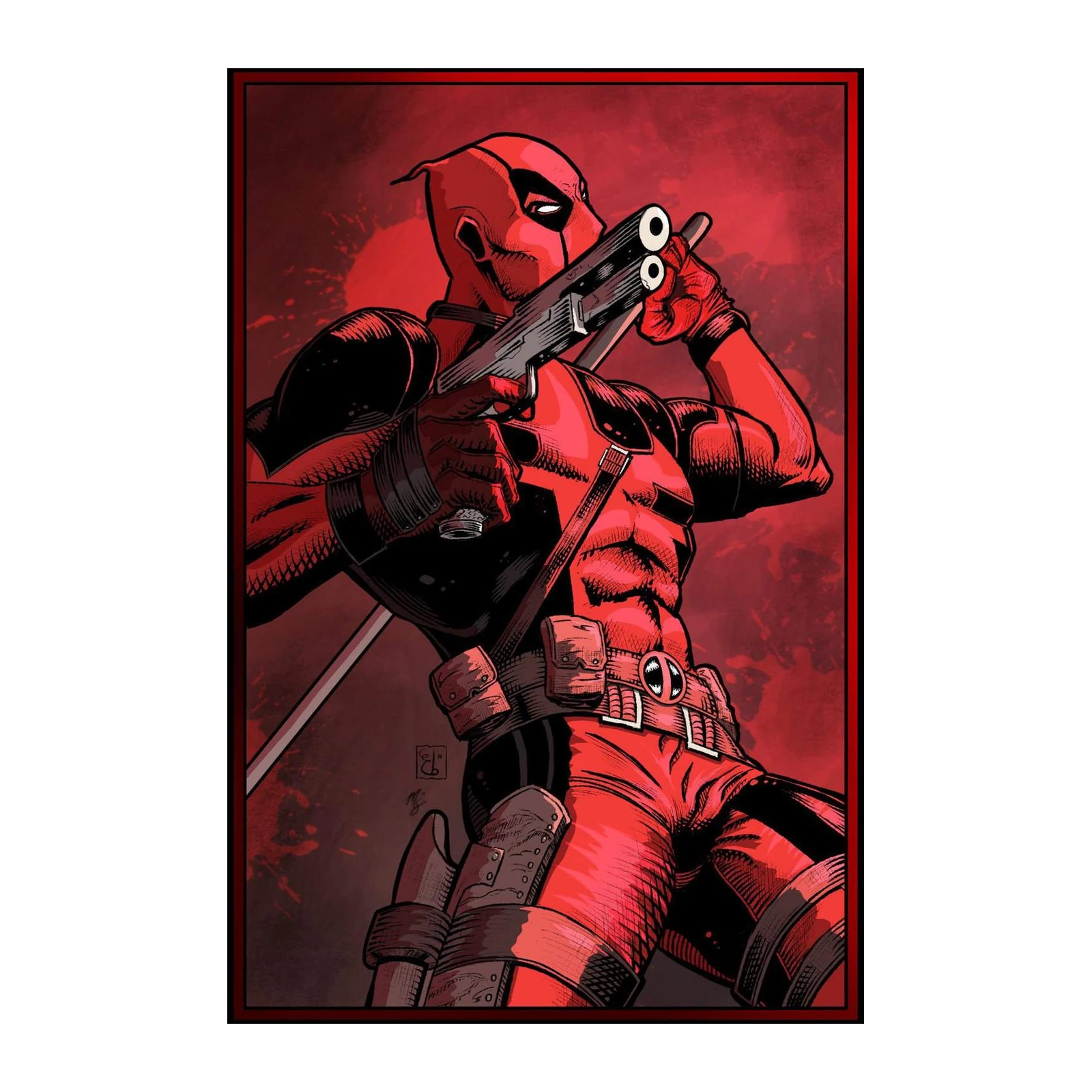 Deadpool Action Pose Red Wall Art