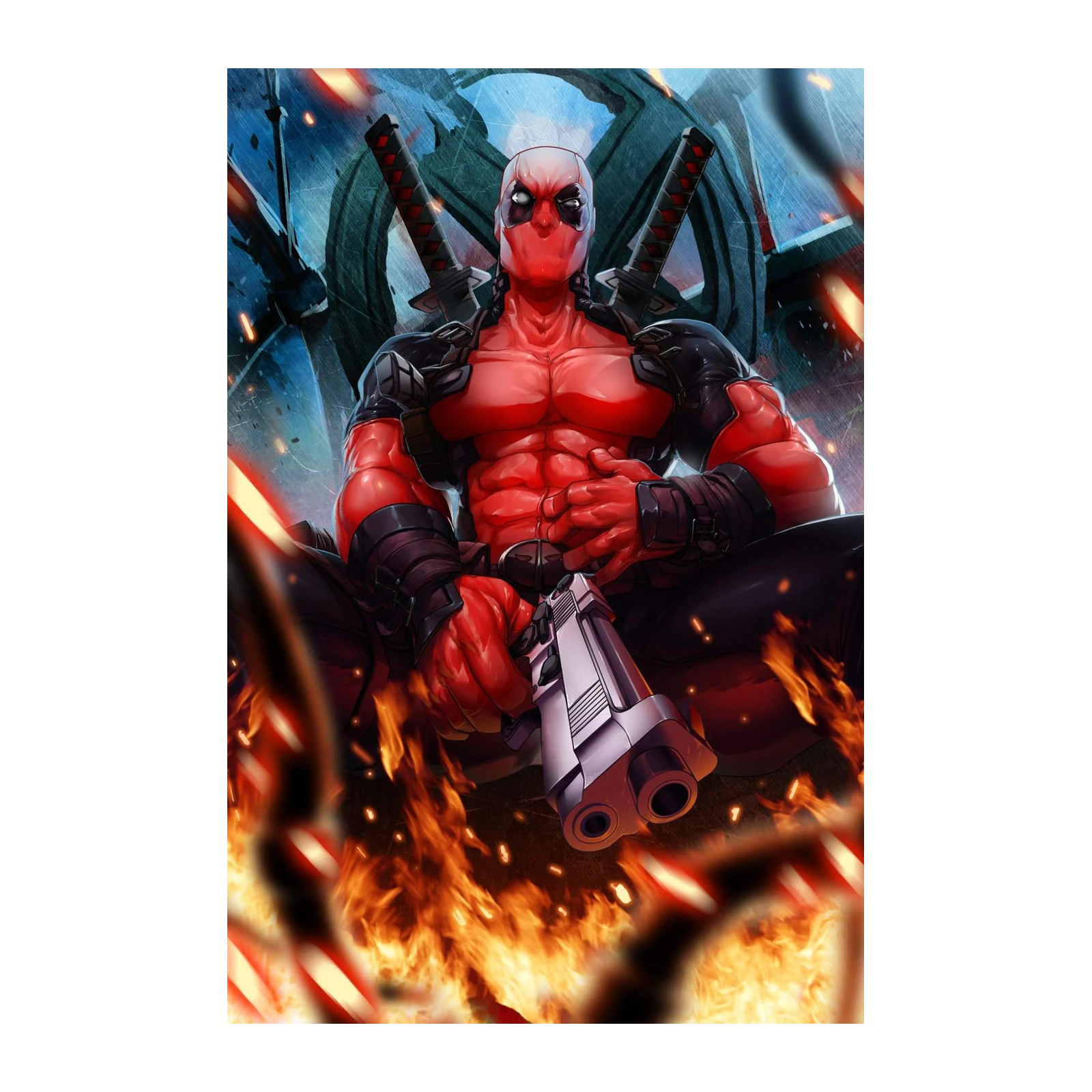 Epic Deadpool Fire and Sword Wall Art