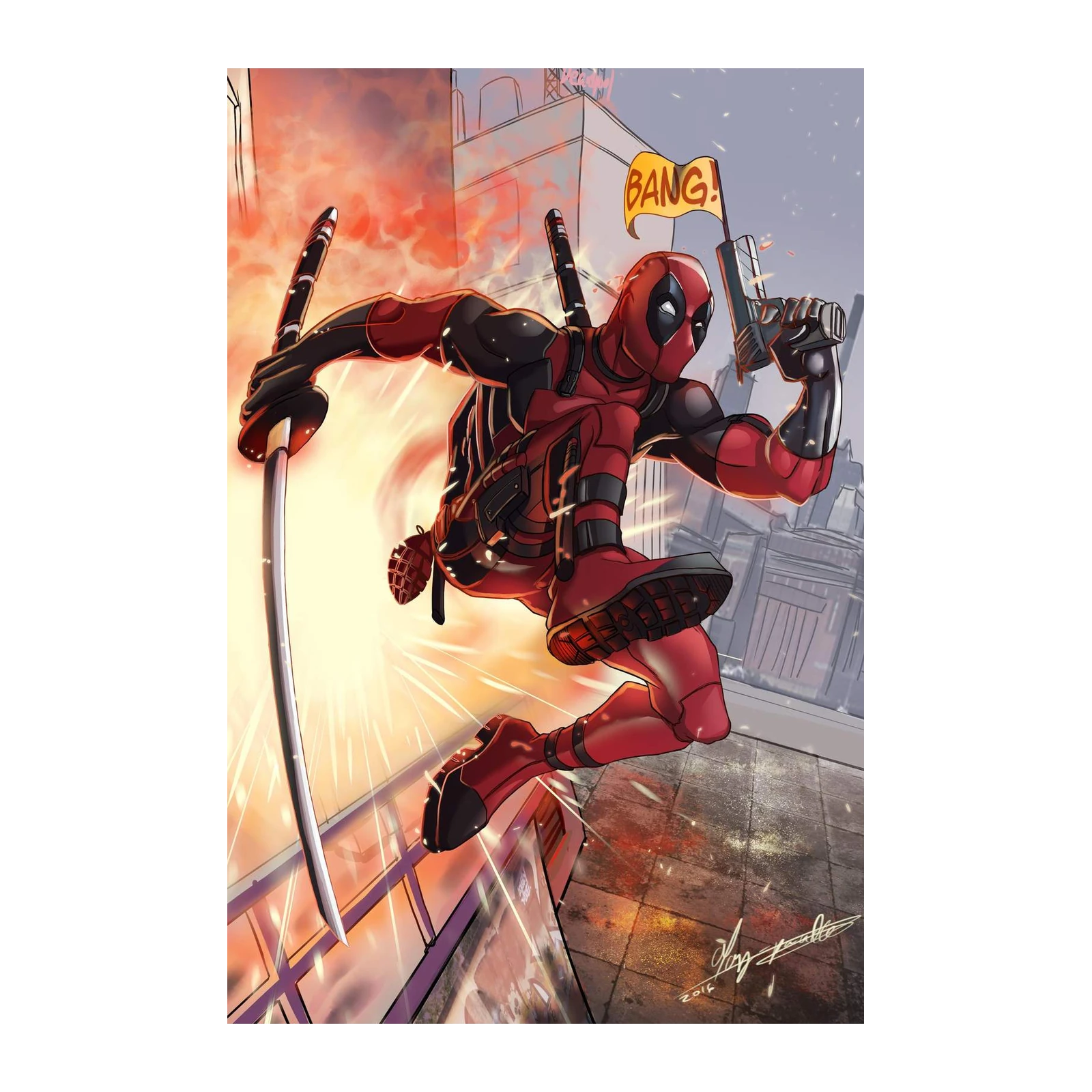 Dynamic Deadpool Action Wall Art