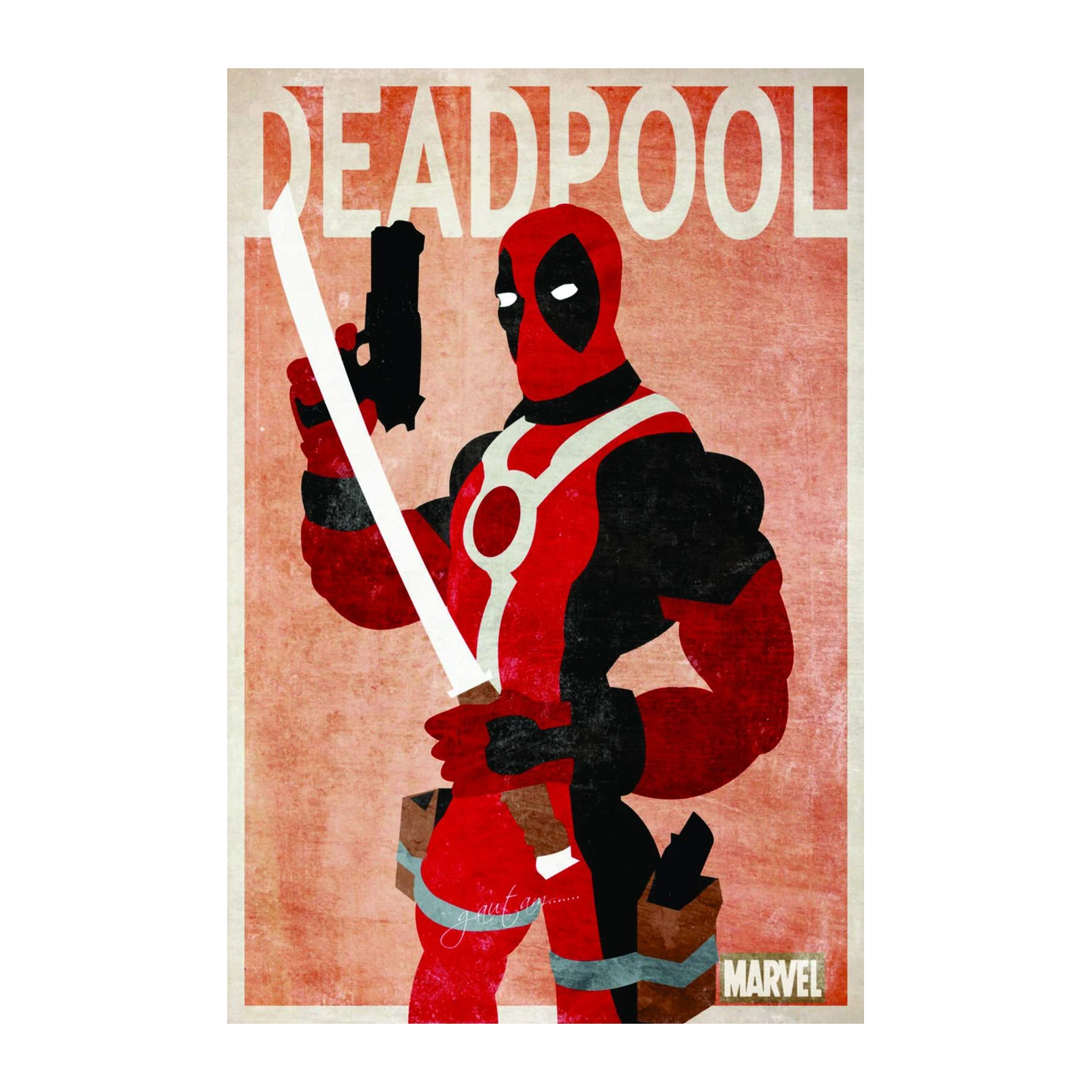 Deadpool Katana & Gun Vintage Style Wall Art