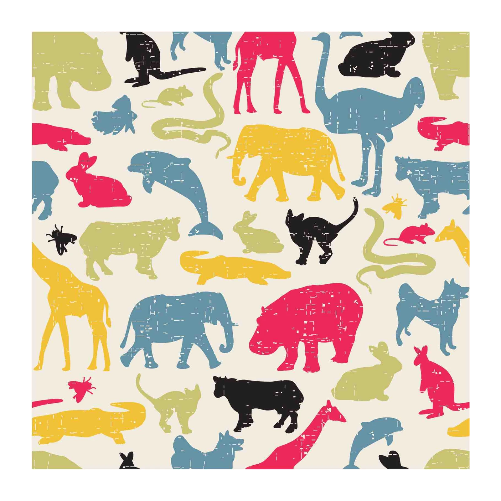 Vibrant Retro Animal Collage Wall Art