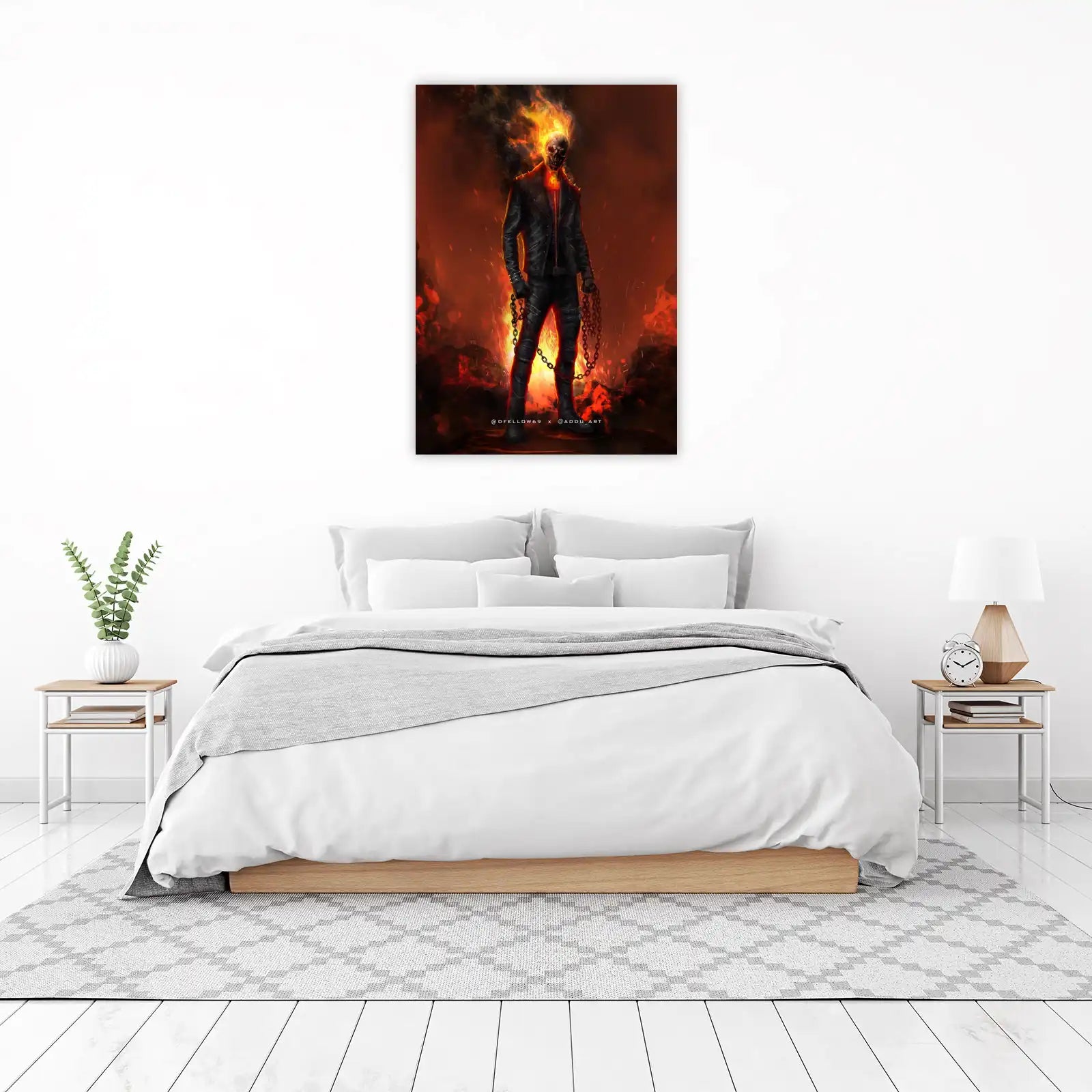 Fiery Ghost Rider Skull Leather Jacket Wall Art