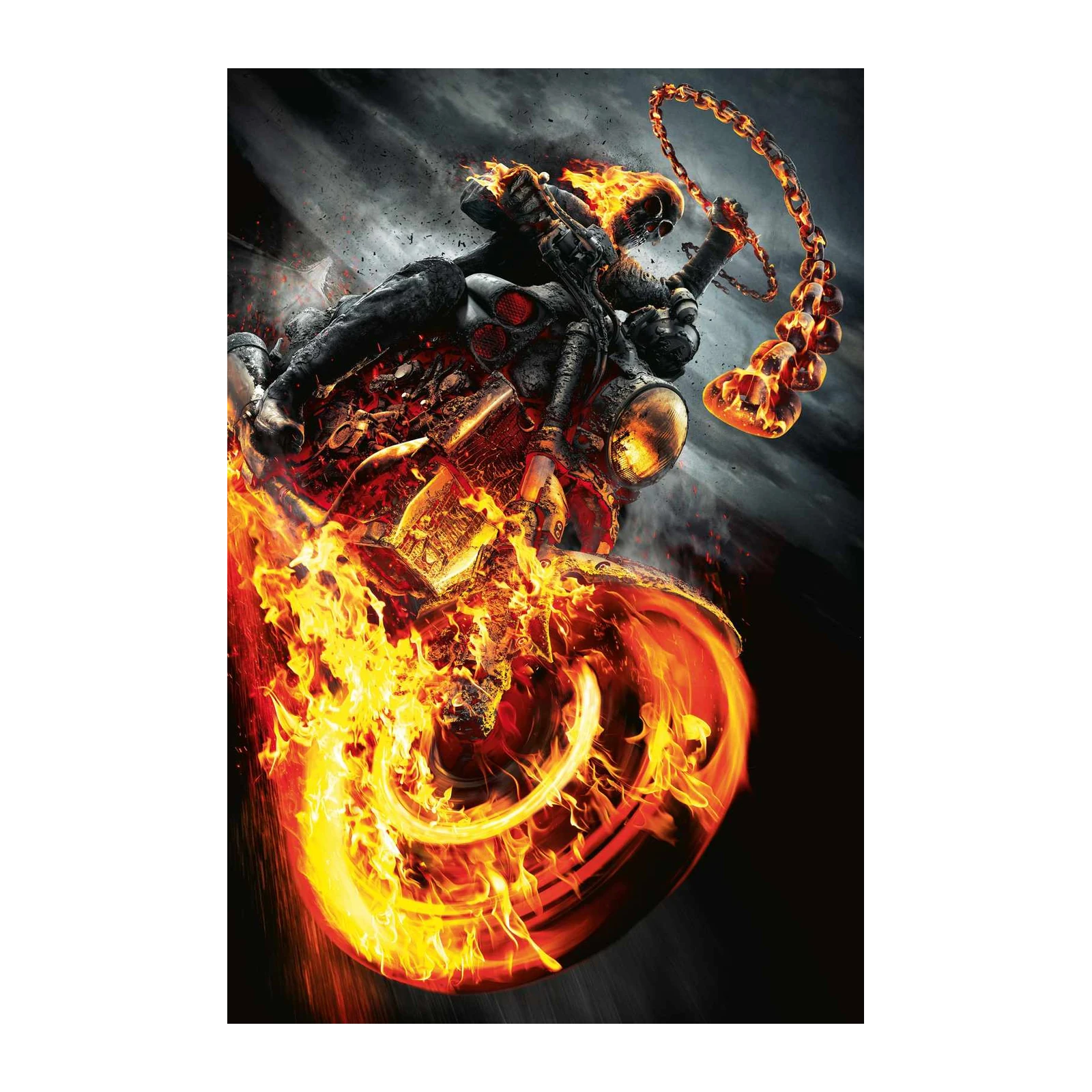 Fiery Ghost Rider Motorcycle Wall Art