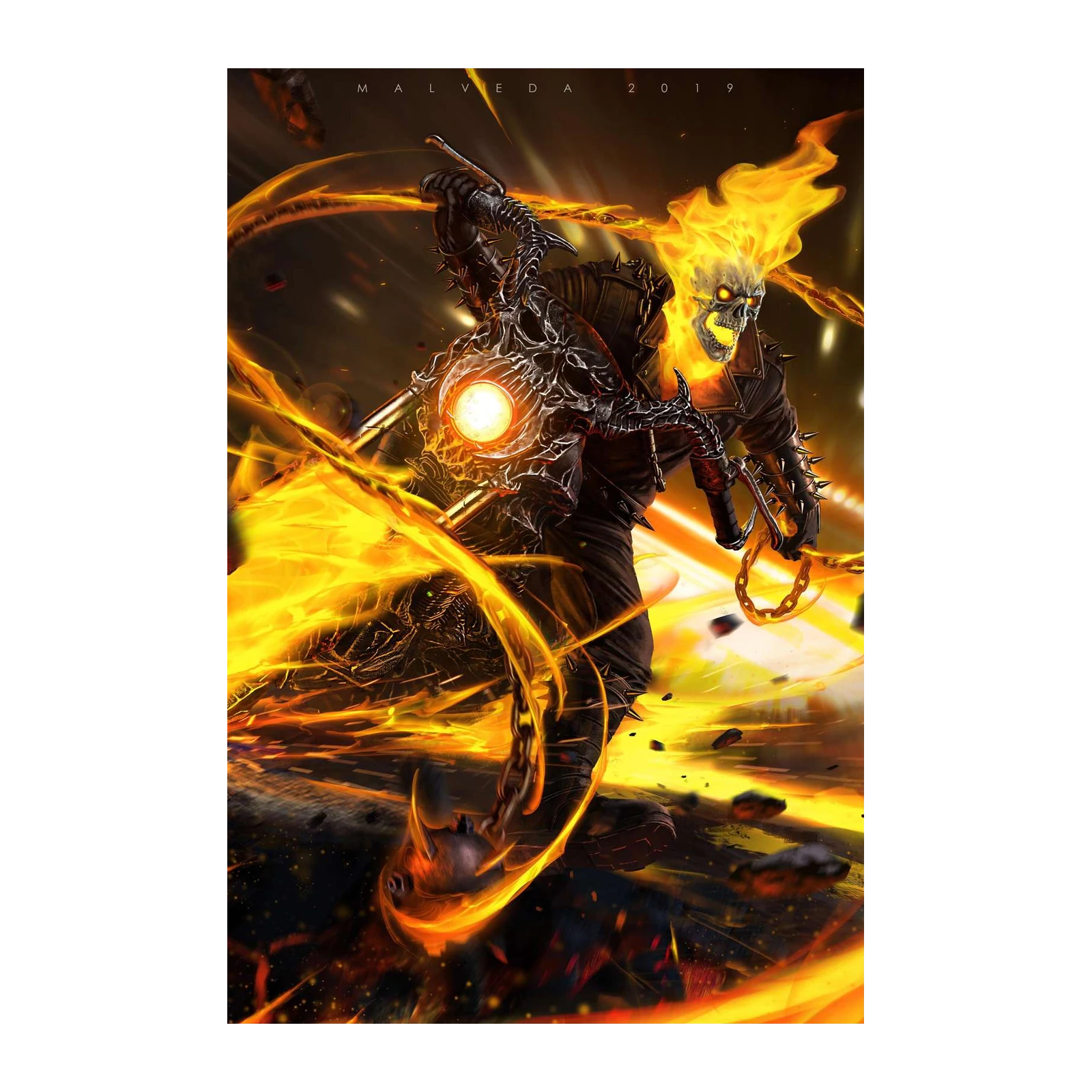 Fiery Ghost Rider Menacing Skull Wall Art
