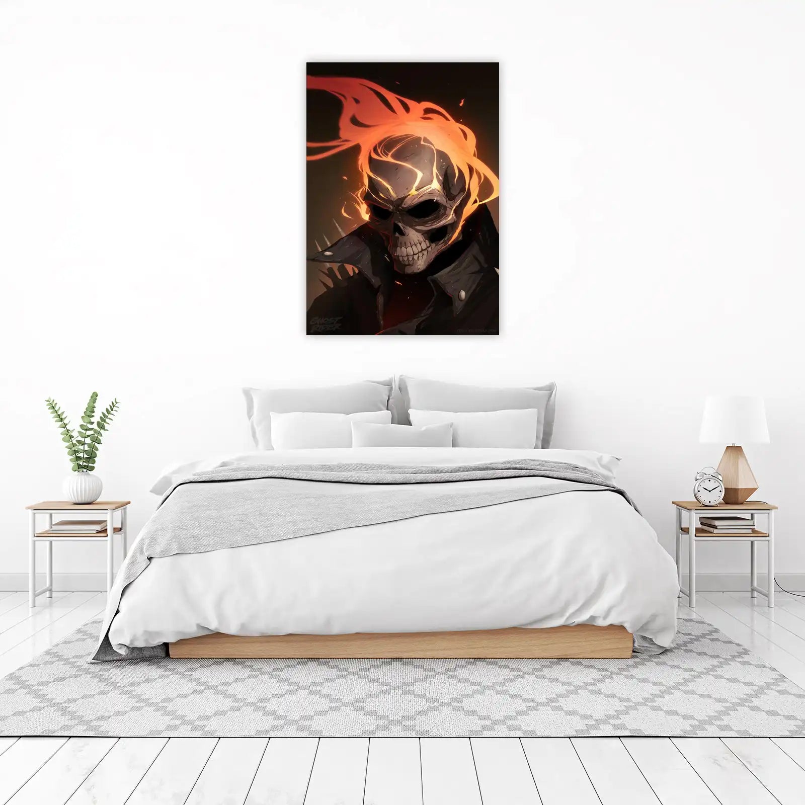 Fiery Skull Motorcycle Art Wall Art