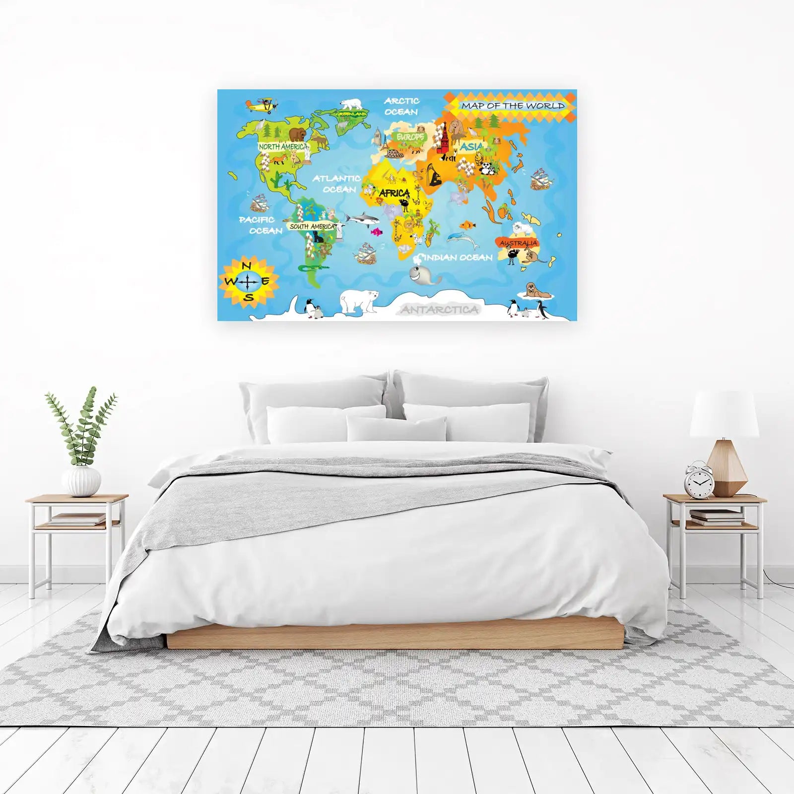 Playful World Map Animal Adventure Wall Art