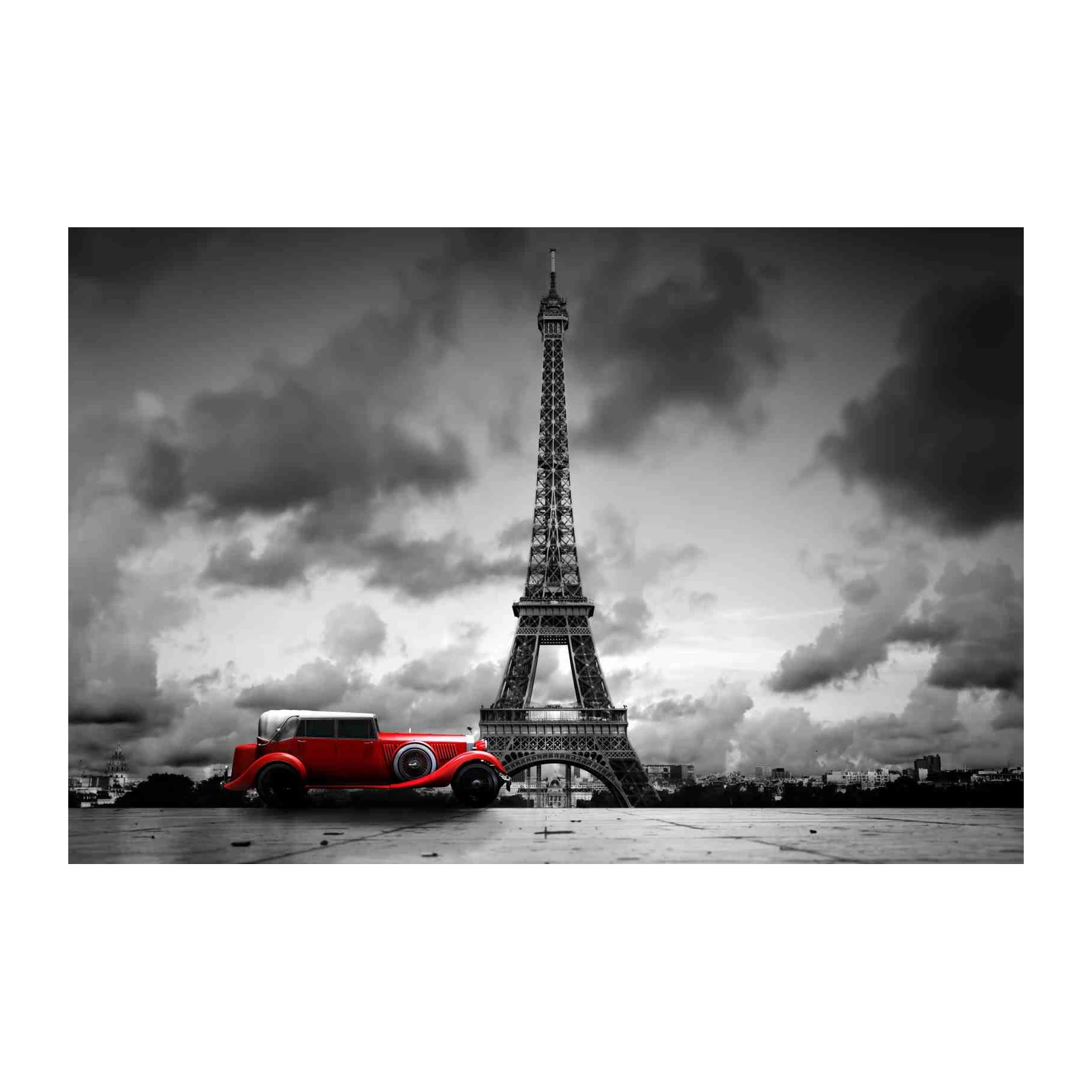 Vintage Red Car Eiffel Tower Wall Art