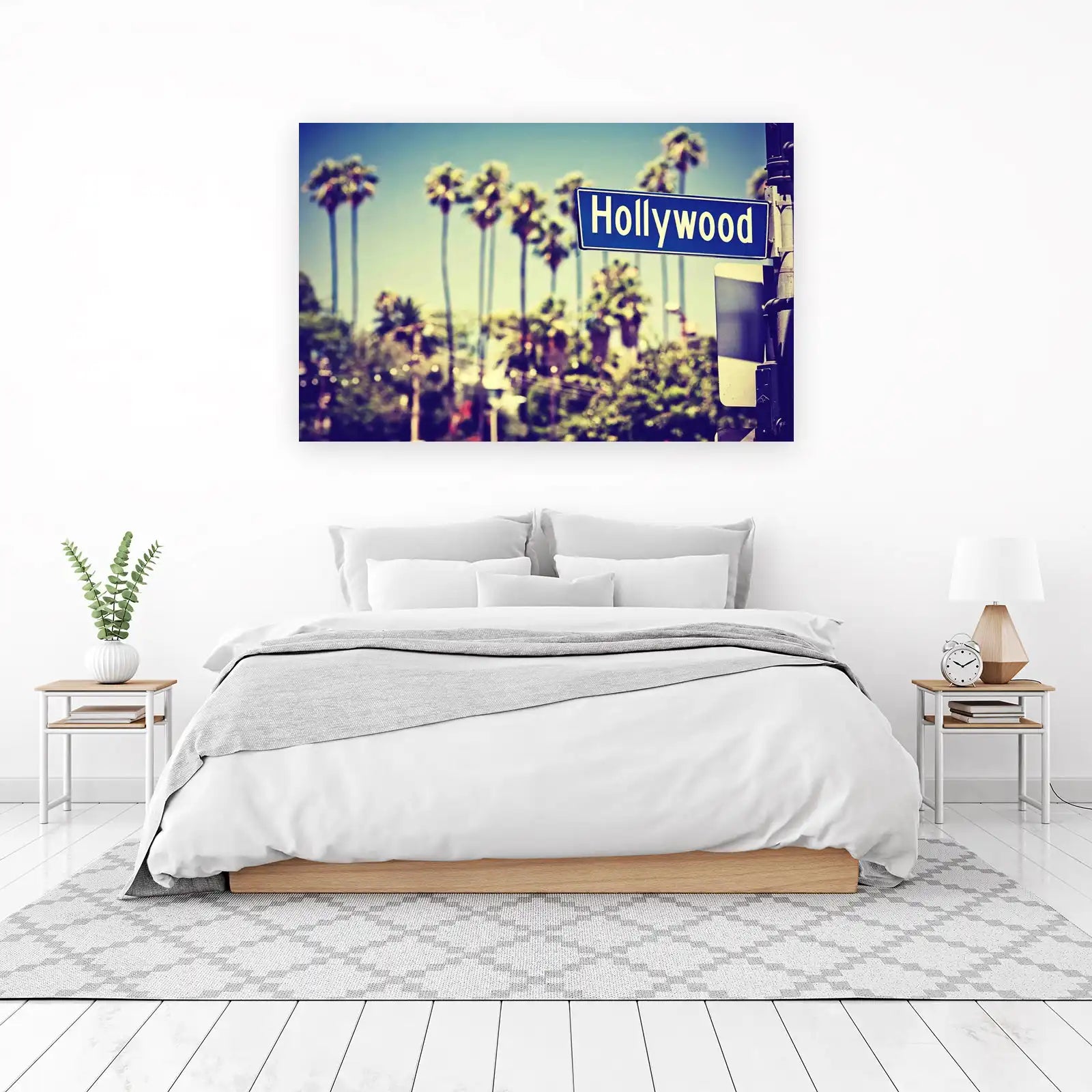 Hollywood Palm Trees Vintage Street Sign Wall Art
