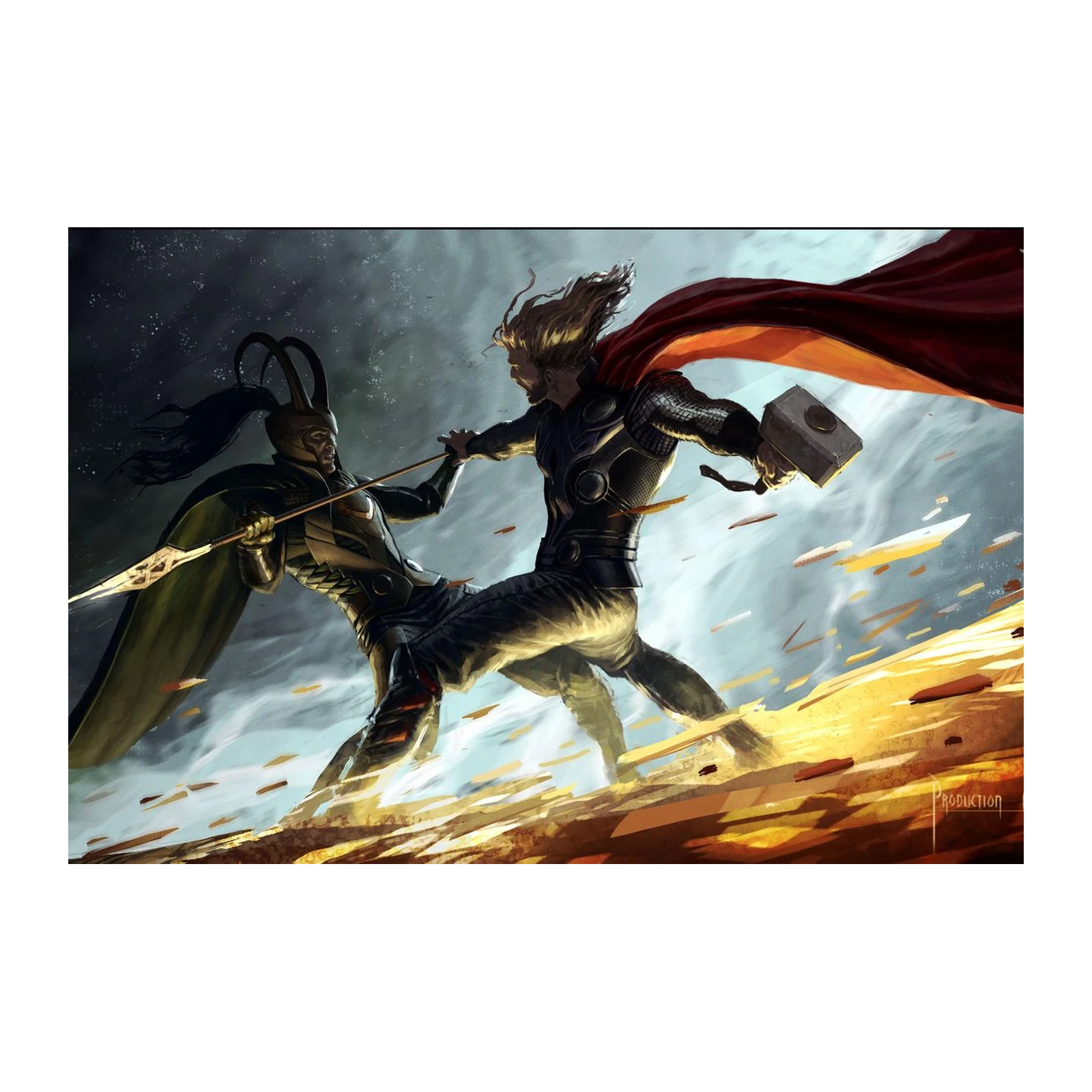 Epic Thor vs Loki Battle Wall Art