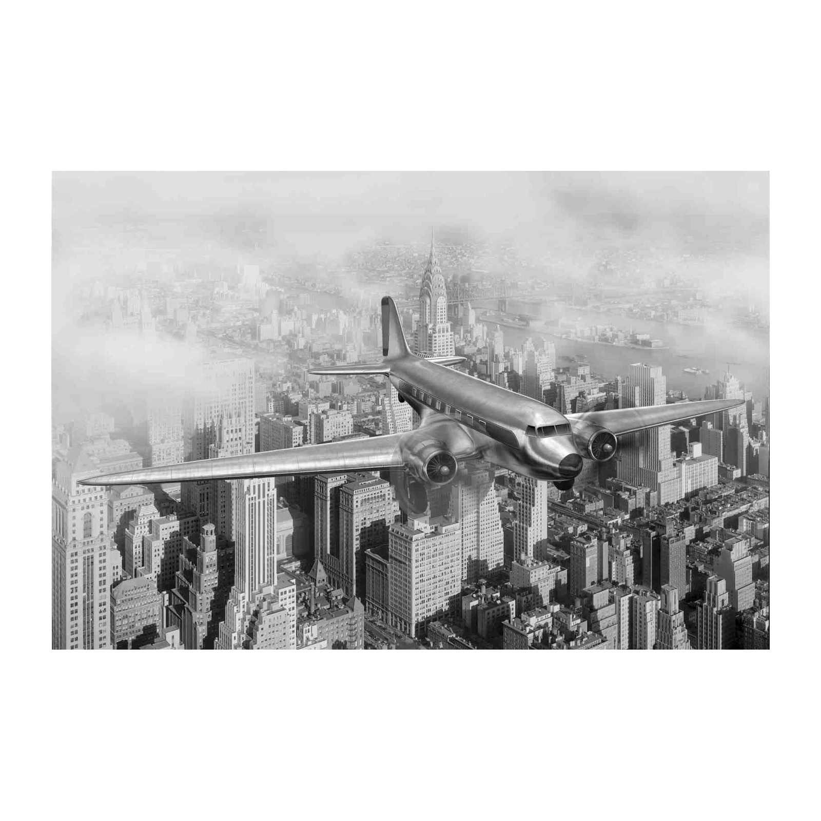 Vintage Airplane Over NYC Wall Art