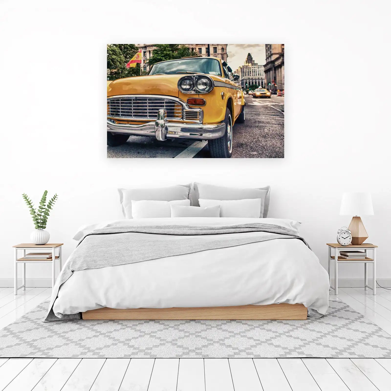 Vintage Yellow Taxi Cityscape Wall Art