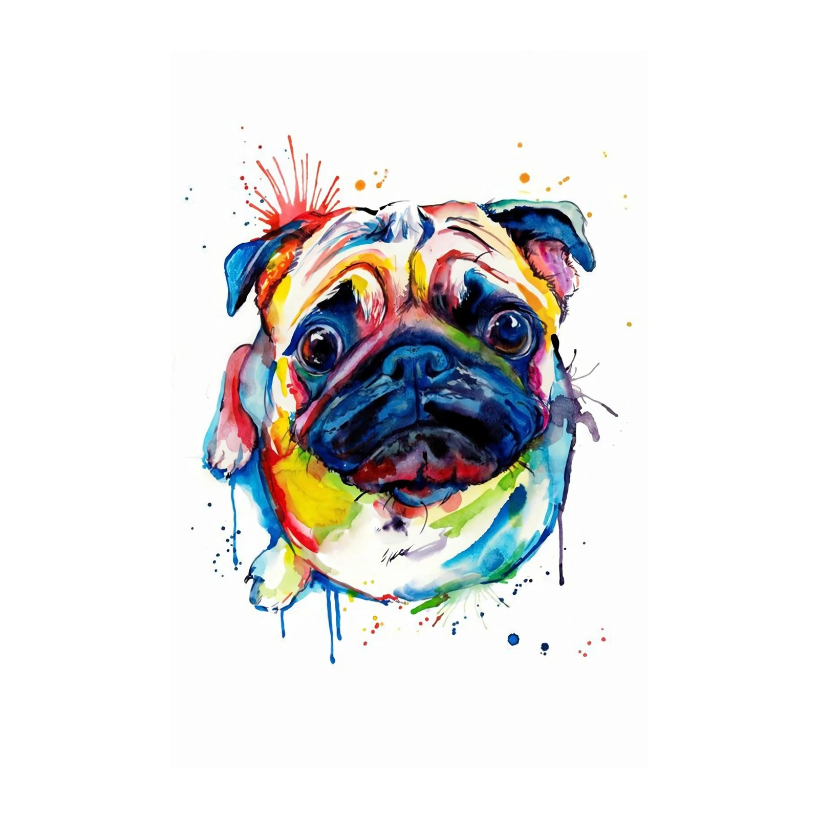 Vibrant Watercolor Pug Portrait Wall Art