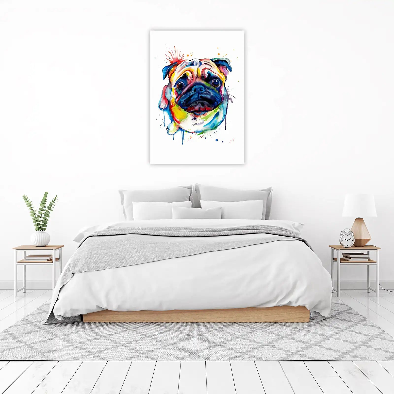 Vibrant Watercolor Pug Portrait Wall Art