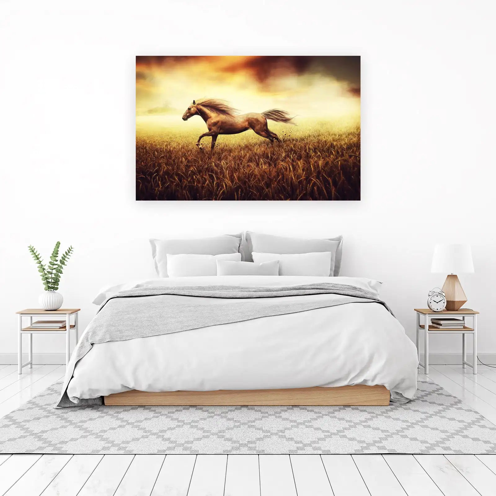 Majestic Horse Galloping Wheat Field Wall Art