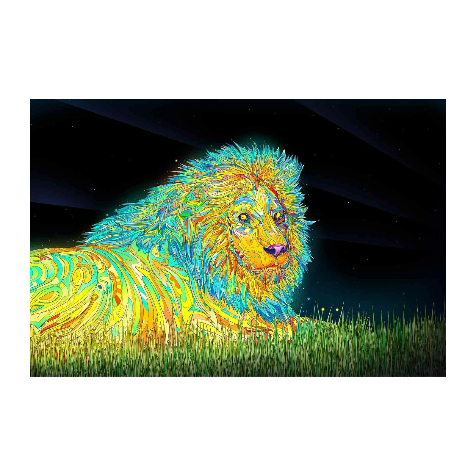 Vibrant Psychedelic Lion Wall Art