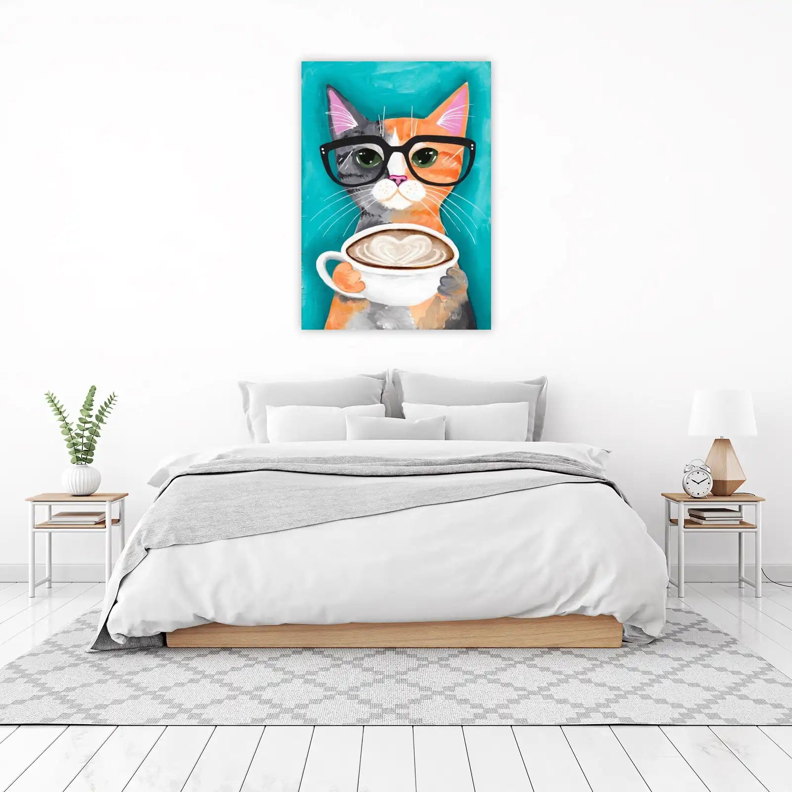 Whimsical Cat with Coffee Wall Art
